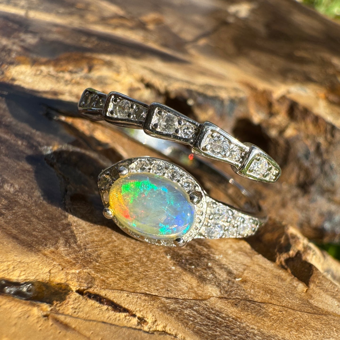 ‘Lagoon Blues' ~ Handcrafted 0.5ct Solid Lightning Ridge Opal and Cubic Zirconia Sterling Silver Ring