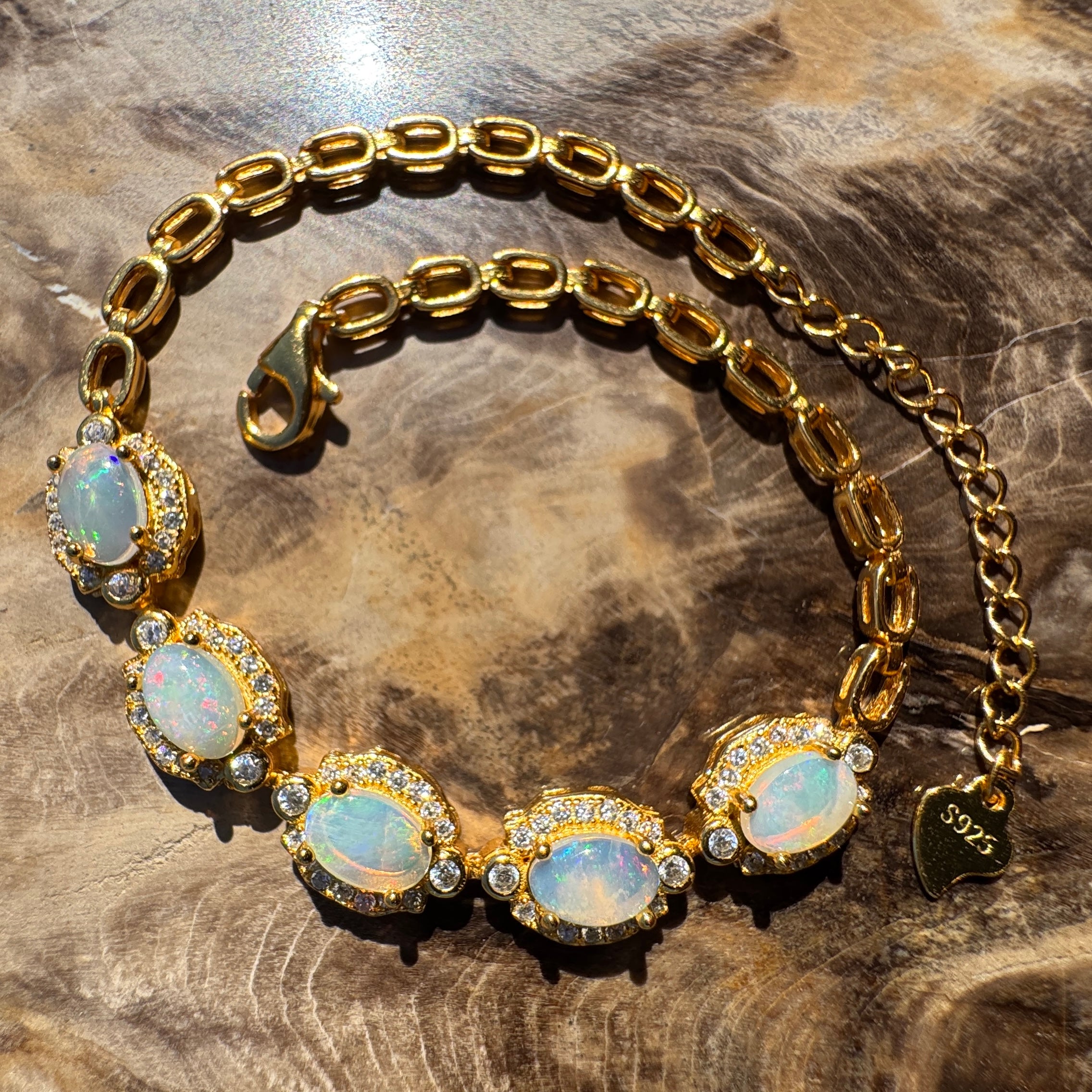 1.5ct Coober Pedy Opal Bracelet ~ 'Mintabie Goldband' | Gold Coated 925 Sterling Silver | Solid Australian Opal
