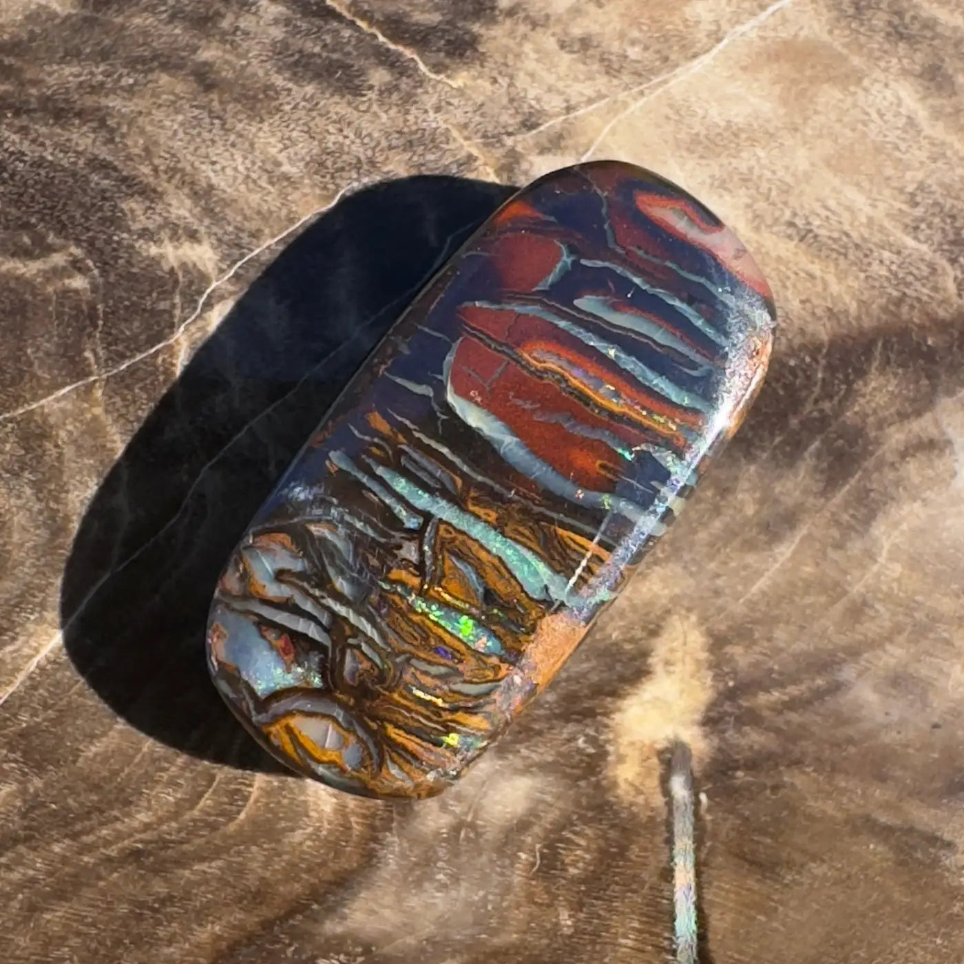 Polished Boulder Opal Cabochon from 8.3 Carat Hand-Cut Solid Boulder Opal collection