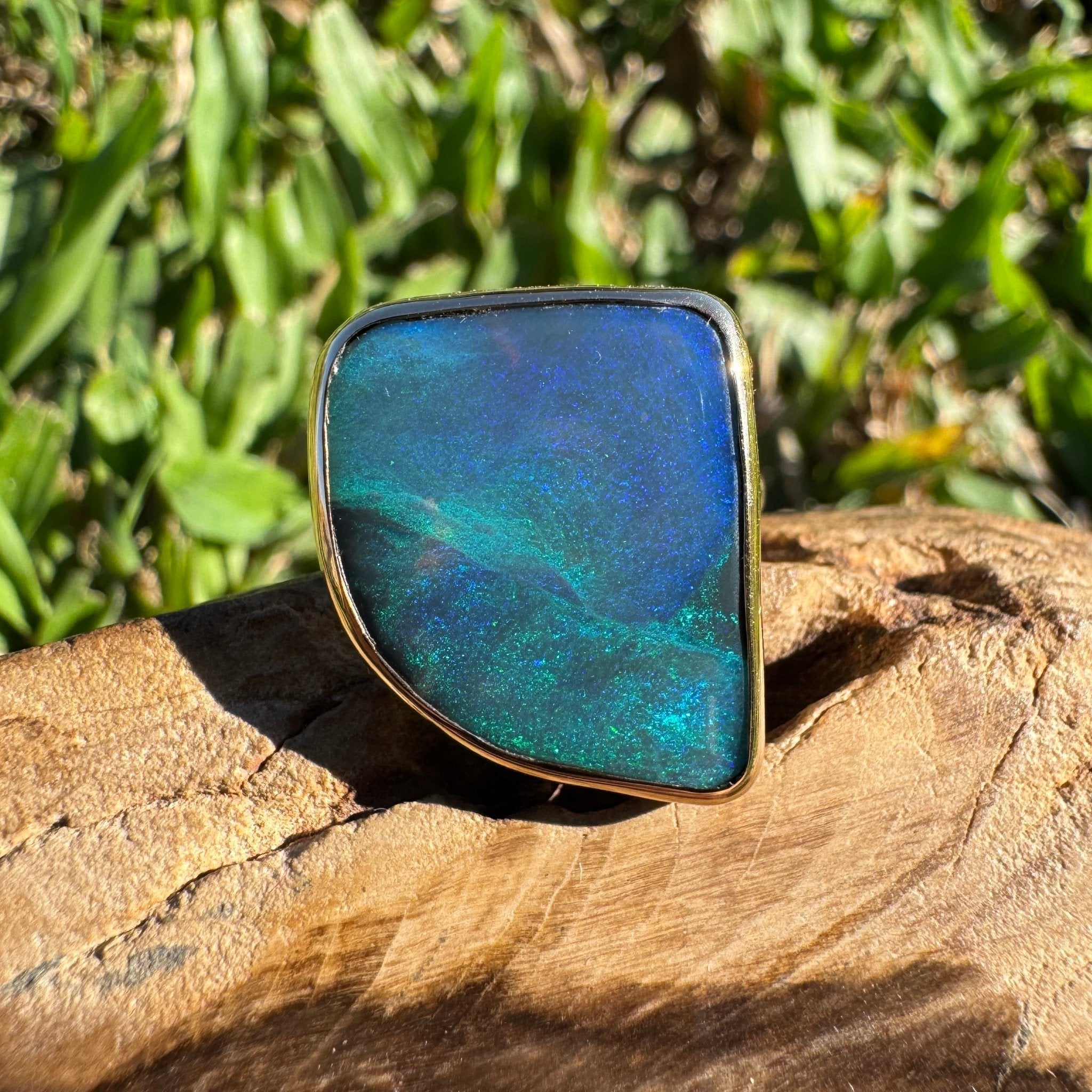 8.05ct Australian Solid Natural Black Lightning Ridge Opal Ring ~ 'Marlborough Marine' | 10ct Yellow Gold | Solid Australian Opal