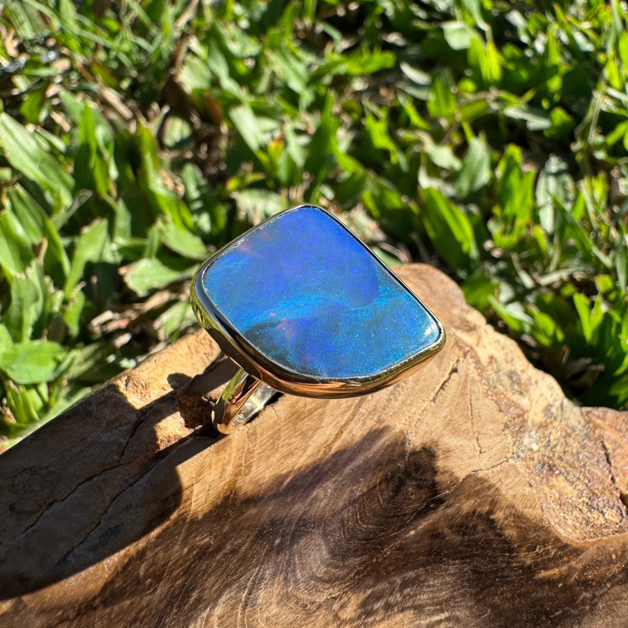 8.05ct Australian Solid Natural Black Lightning Ridge Opal Ring ~ 'Marlborough Marine' | 10ct Yellow Gold | Solid Australian Opal