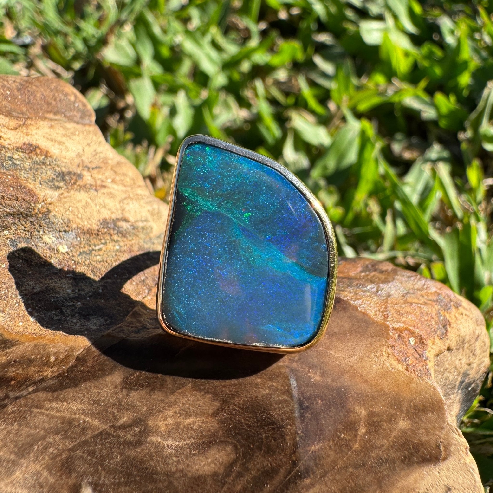 8.05ct Australian Solid Natural Black Lightning Ridge Opal Ring ~ 'Marlborough Marine' | 10ct Yellow Gold | Solid Australian Opal