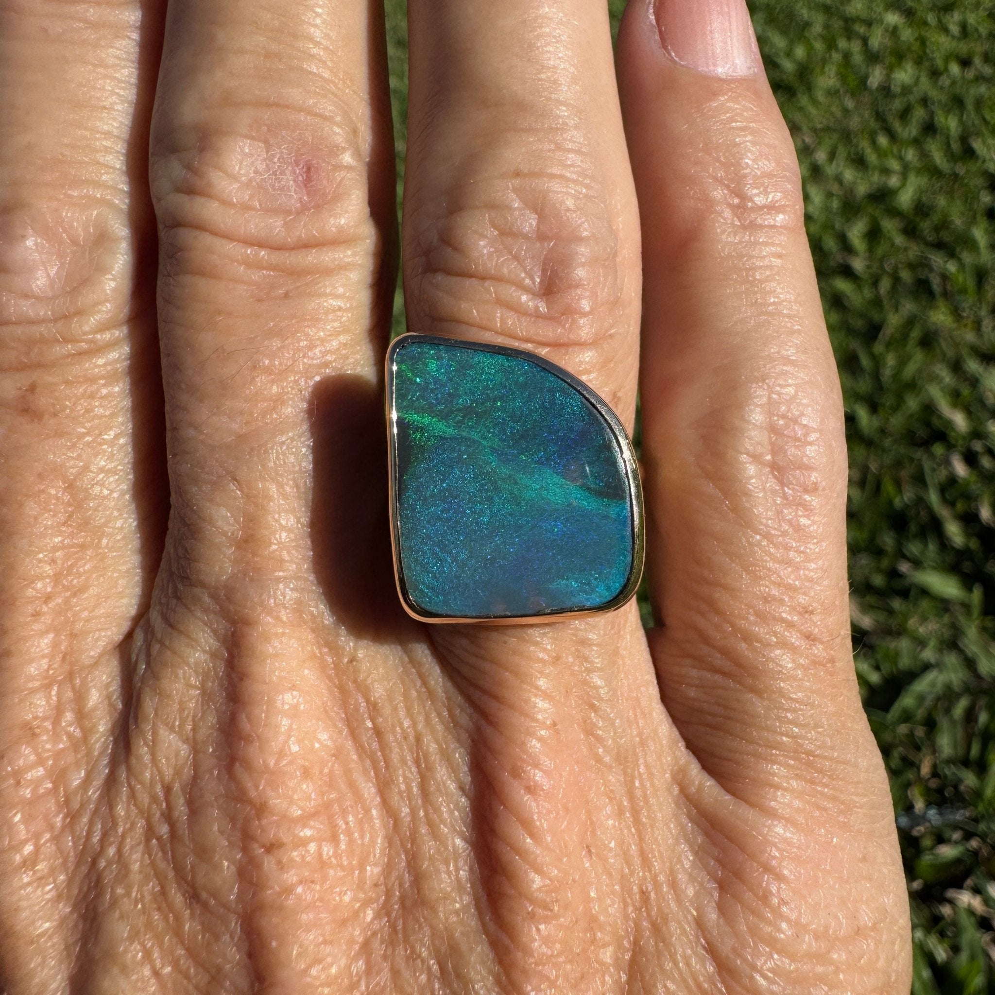 8.05ct Australian Solid Natural Black Lightning Ridge Opal Ring ~ 'Marlborough Marine' | 10ct Yellow Gold | Solid Australian Opal
