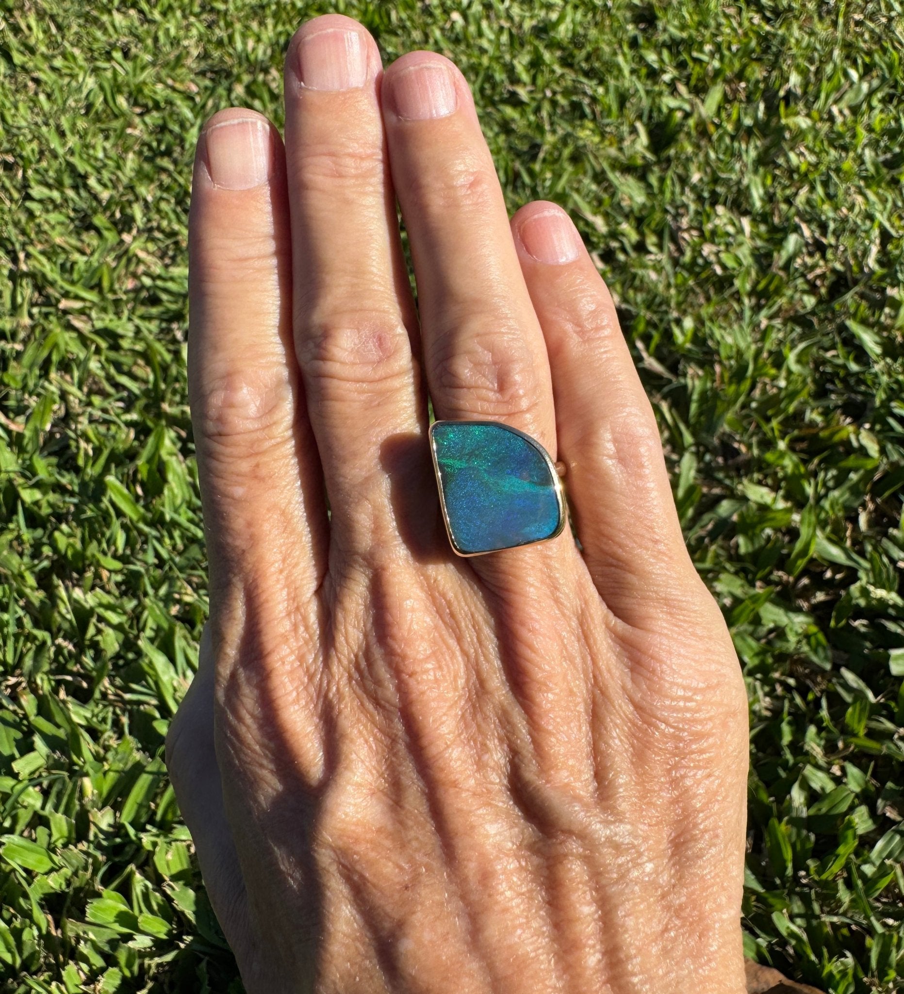 8.05ct Australian Solid Natural Black Lightning Ridge Opal Ring ~ 'Marlborough Marine' | 10ct Yellow Gold | Solid Australian Opal