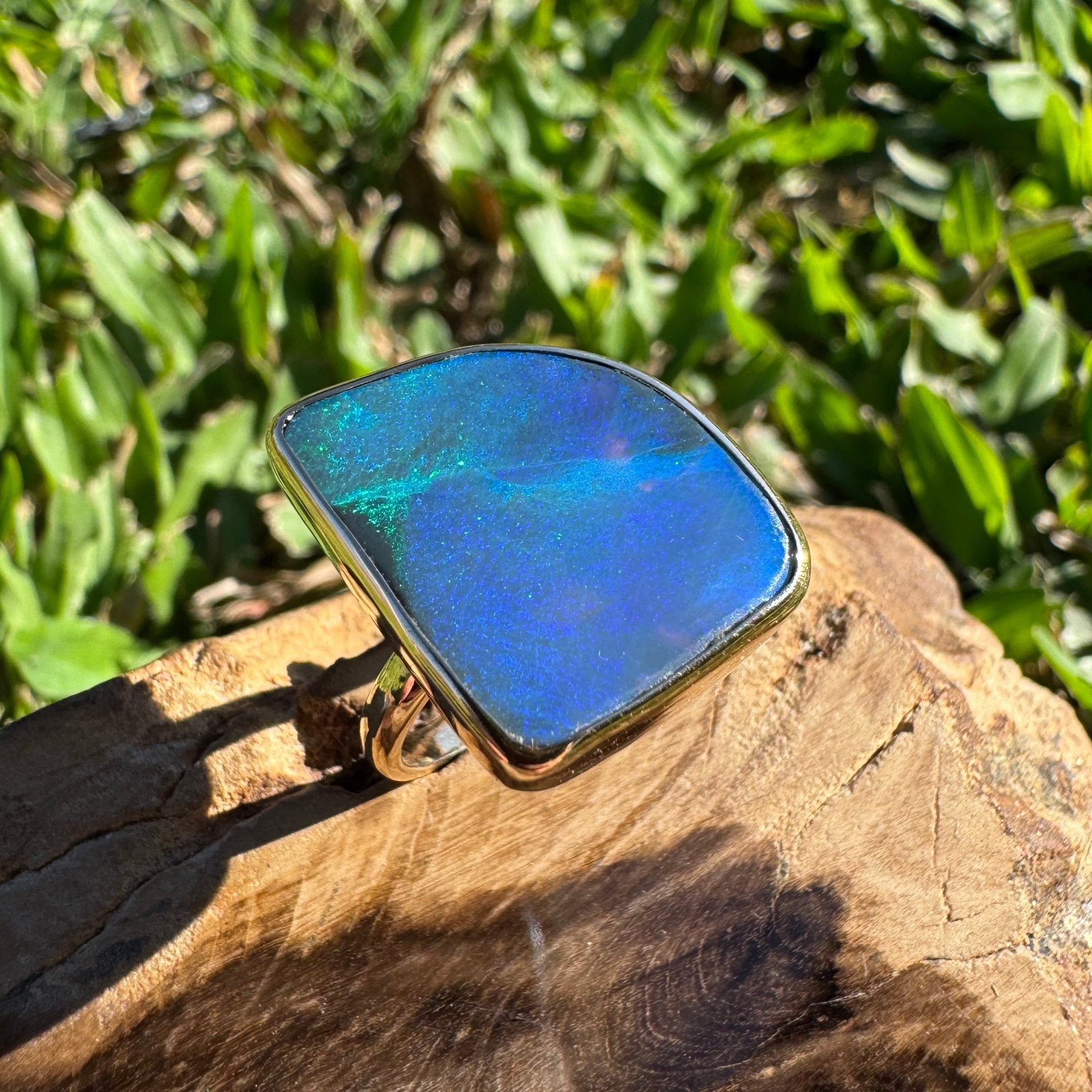 8.05ct Australian Solid Natural Black Lightning Ridge Opal Ring ~ 'Marlborough Marine' | 10ct Yellow Gold | Solid Australian Opal