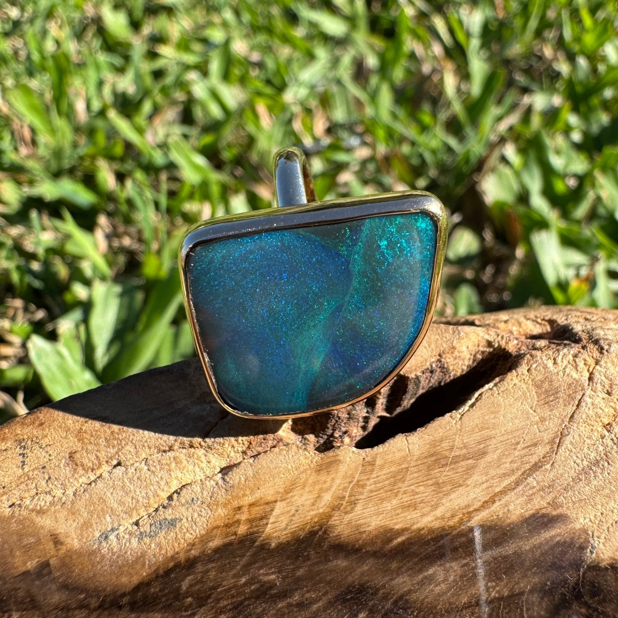 8.05ct Australian Solid Natural Black Lightning Ridge Opal Ring ~ 'Marlborough Marine' | 10ct Yellow Gold | Solid Australian Opal