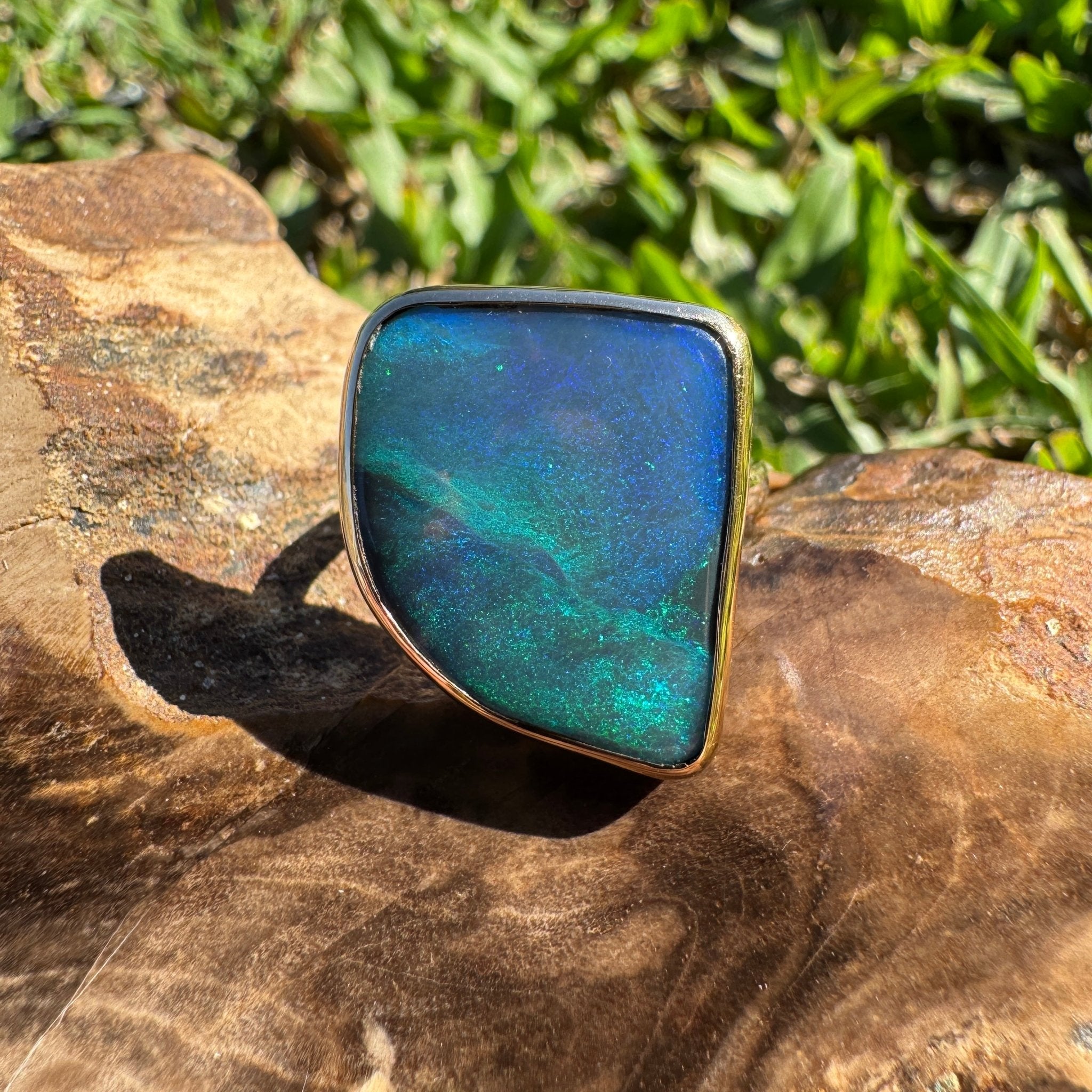 8.05ct Australian Solid Natural Black Lightning Ridge Opal Ring ~ 'Marlborough Marine' | 10ct Yellow Gold | Solid Australian Opal