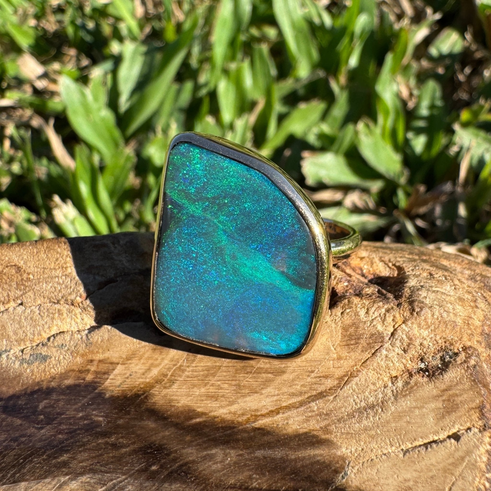 8.05ct Australian Solid Natural Black Lightning Ridge Opal Ring ~ 'Marlborough Marine' | 10ct Yellow Gold | Solid Australian Opal