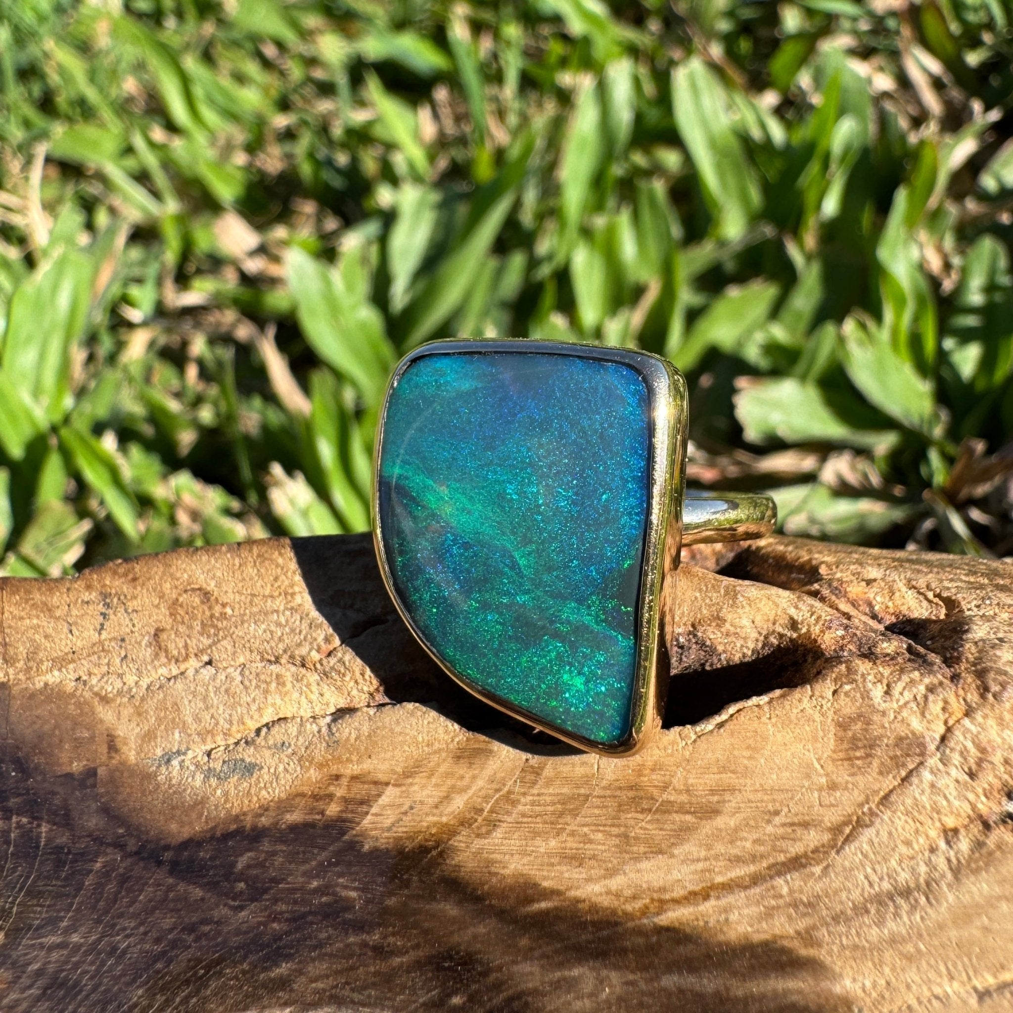 8.05ct Australian Solid Natural Black Lightning Ridge Opal Ring ~ 'Marlborough Marine' | 10ct Yellow Gold | Solid Australian Opal