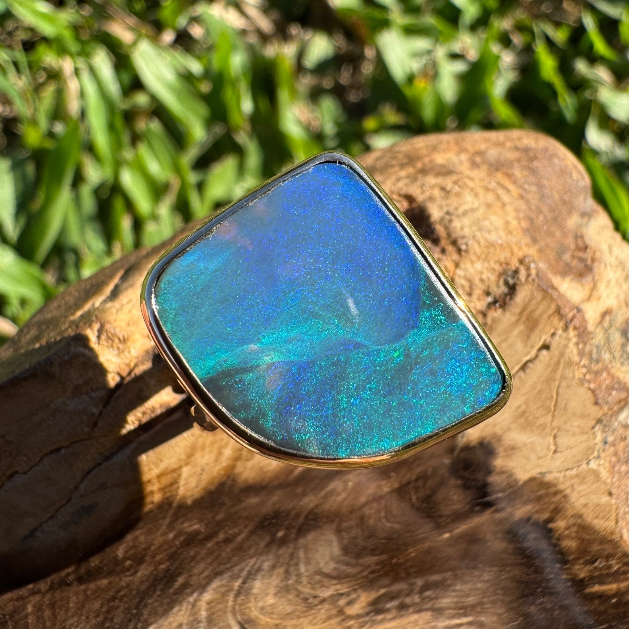 8.05ct Australian Solid Natural Black Lightning Ridge Opal Ring ~ 'Marlborough Marine' | 10ct Yellow Gold | Solid Australian Opal