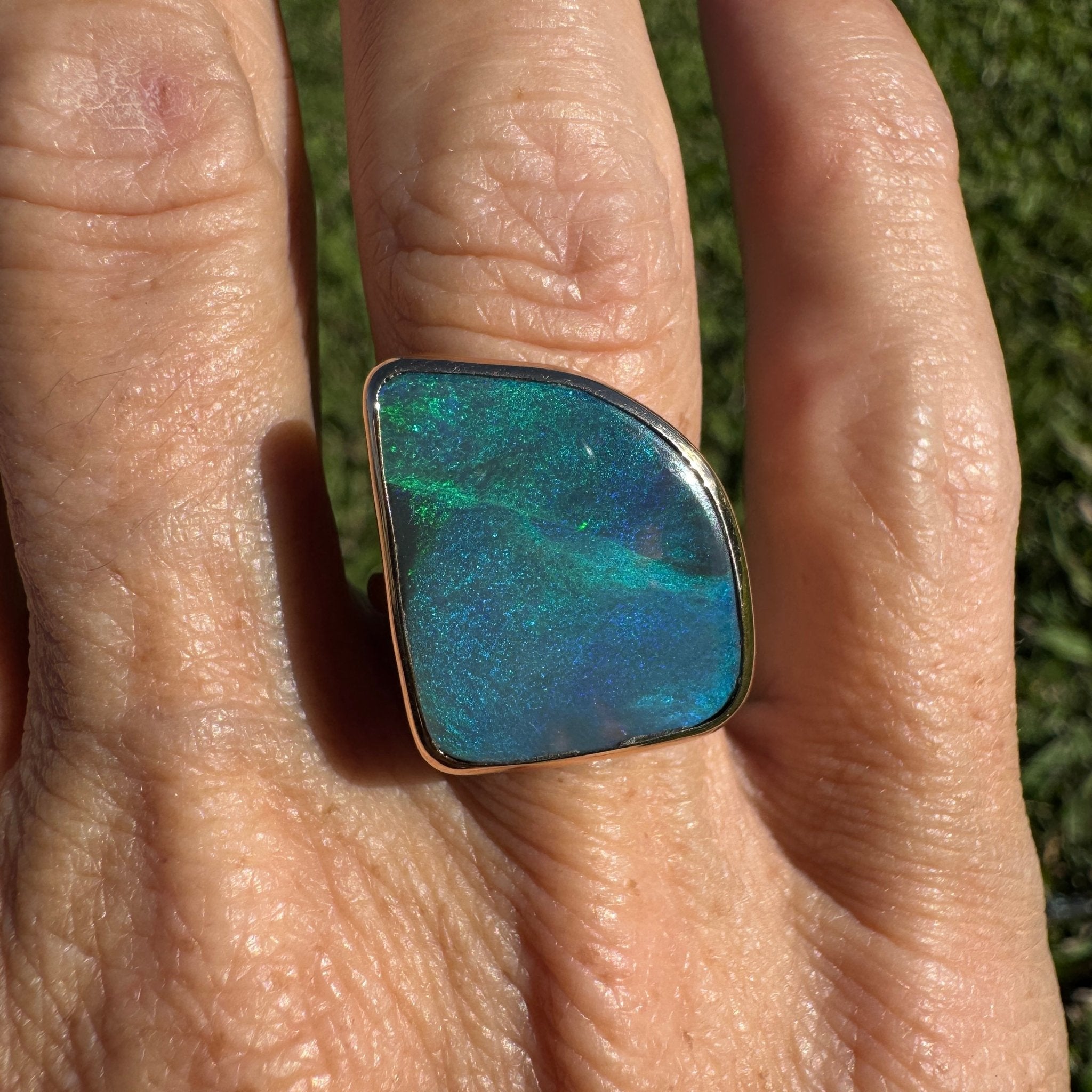 8.05ct Australian Solid Natural Black Lightning Ridge Opal Ring ~ 'Marlborough Marine' | 10ct Yellow Gold | Solid Australian Opal