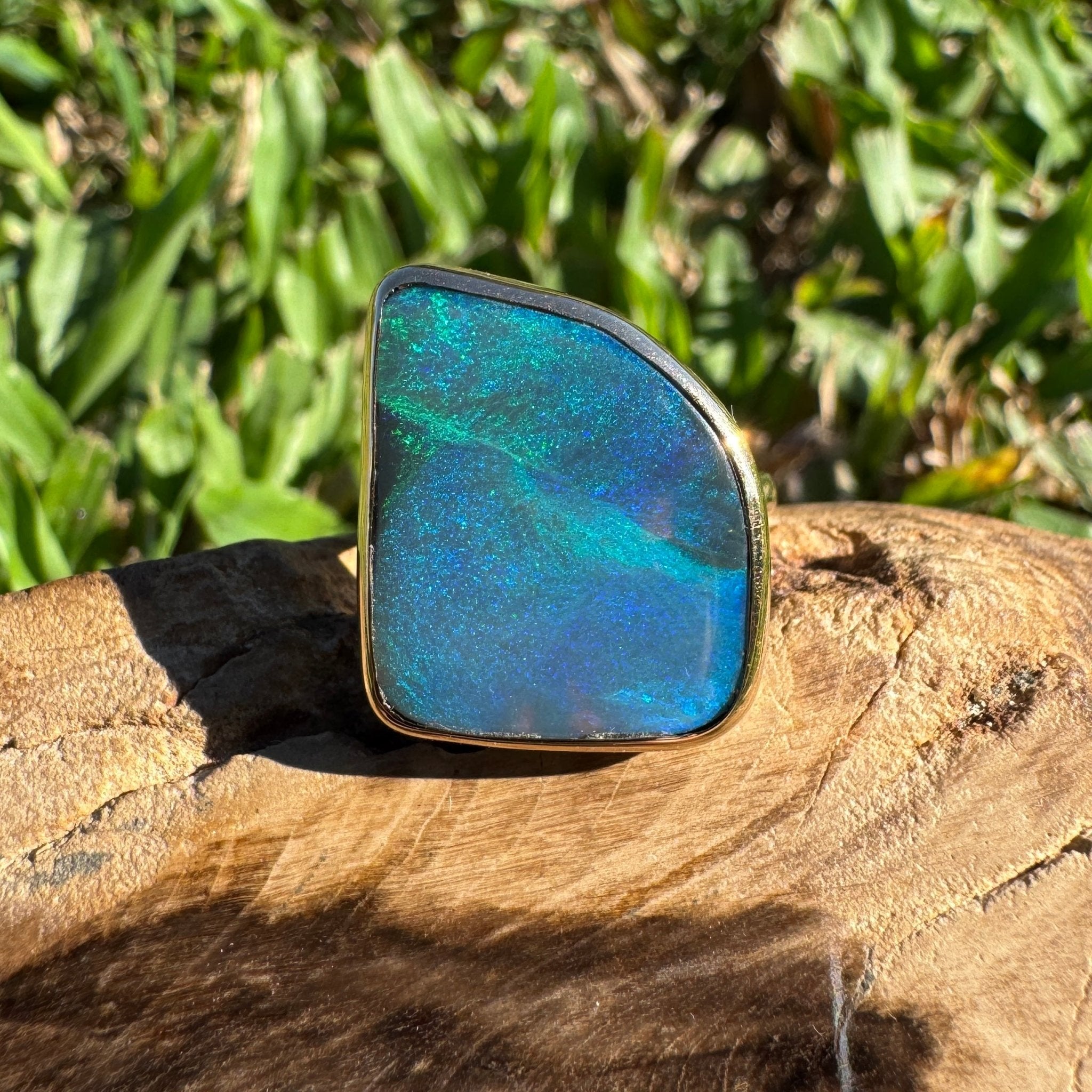 8.05ct Australian Solid Natural Black Lightning Ridge Opal Ring ~ 'Marlborough Marine' | 10ct Yellow Gold | Solid Australian Opal