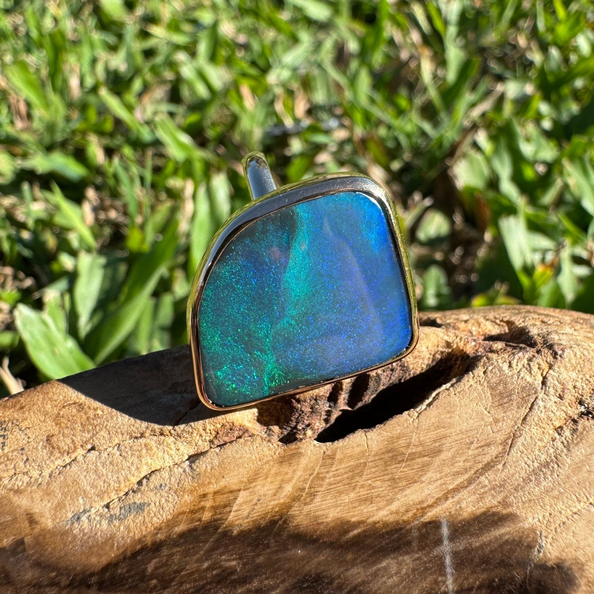 8.05ct Australian Solid Natural Black Lightning Ridge Opal Ring ~ 'Marlborough Marine' | 10ct Yellow Gold | Solid Australian Opal