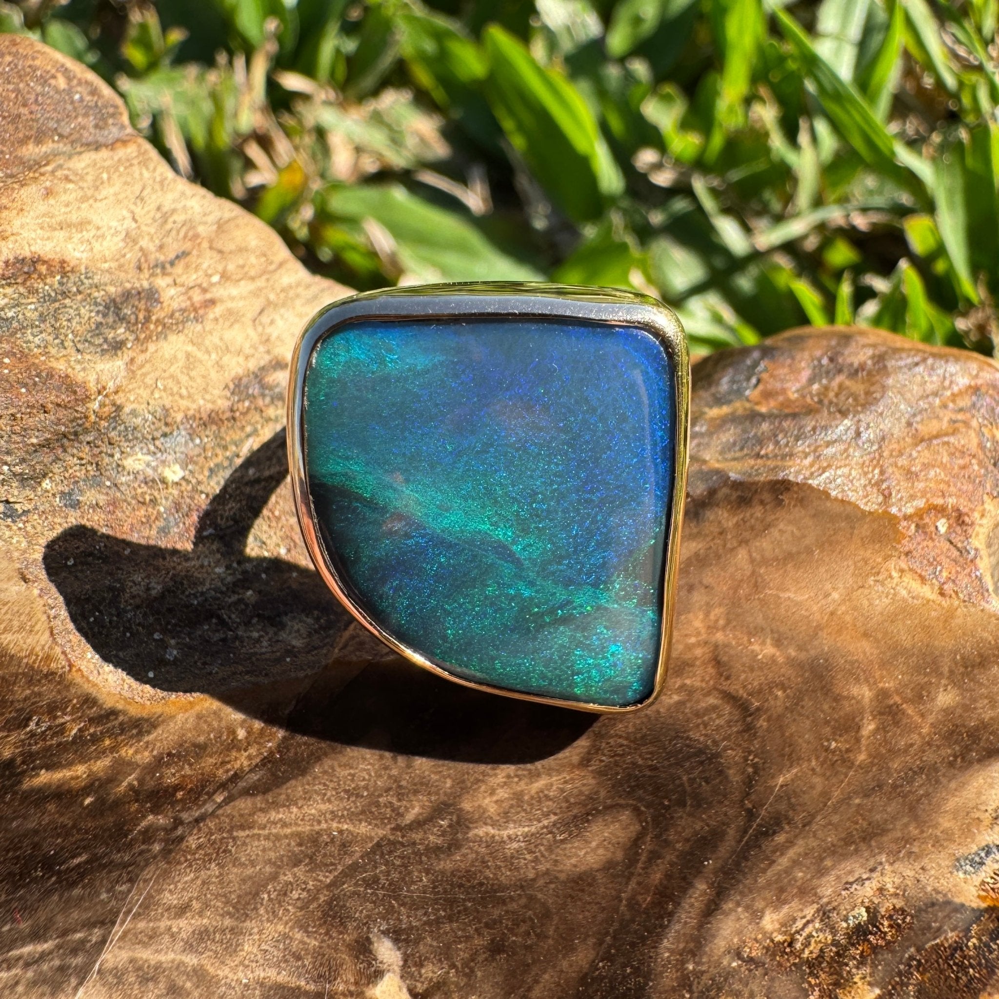 8.05ct Australian Solid Natural Black Lightning Ridge Opal Ring ~ 'Marlborough Marine' | 10ct Yellow Gold | Solid Australian Opal