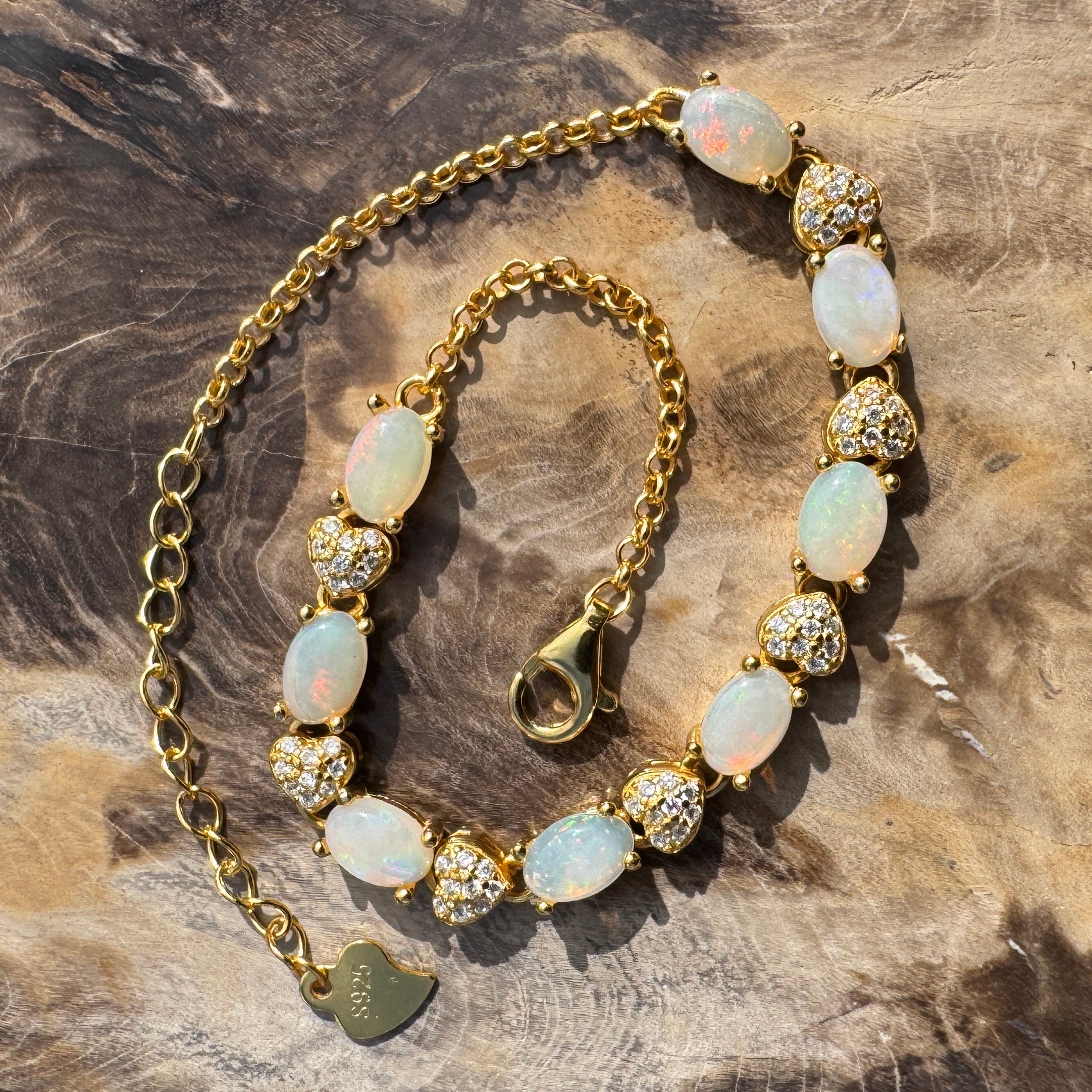 2.4ct Coober Pedy Opal Bracelet ~ 'Freo Gold Flare' | Gold Coated 925 Sterling Silver | Solid Australian Opal