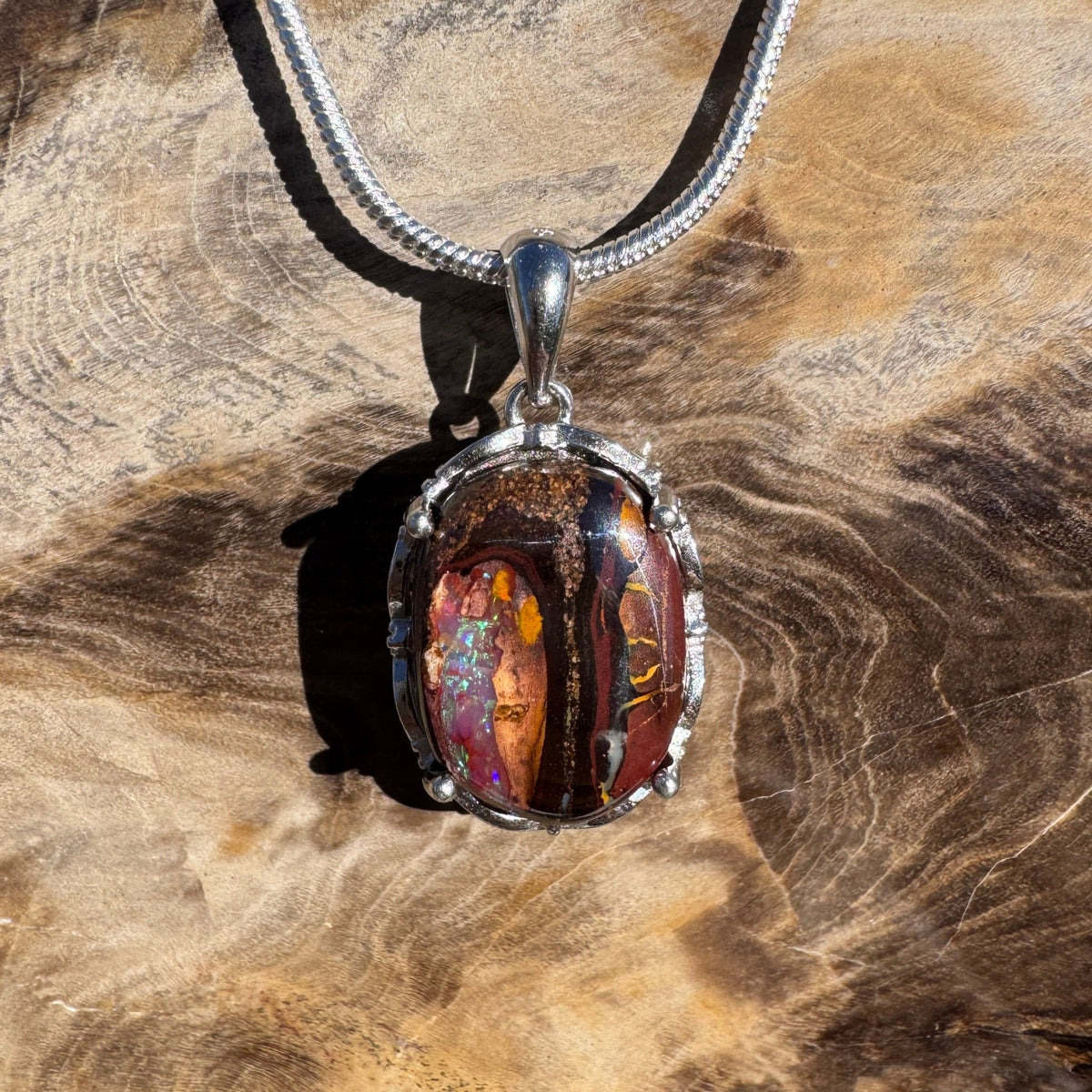8.1ct Queensland Opal Pendant Necklace ~ 'Airlie Beach Dusk' | 925 Sterling Silver | Solid Australian Opal