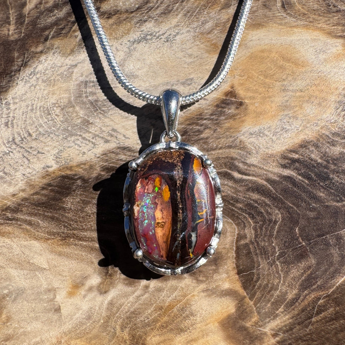8.1ct Queensland Opal Pendant Necklace ~ 'Airlie Beach Dusk' | 925 Sterling Silver | Solid Australian Opal
