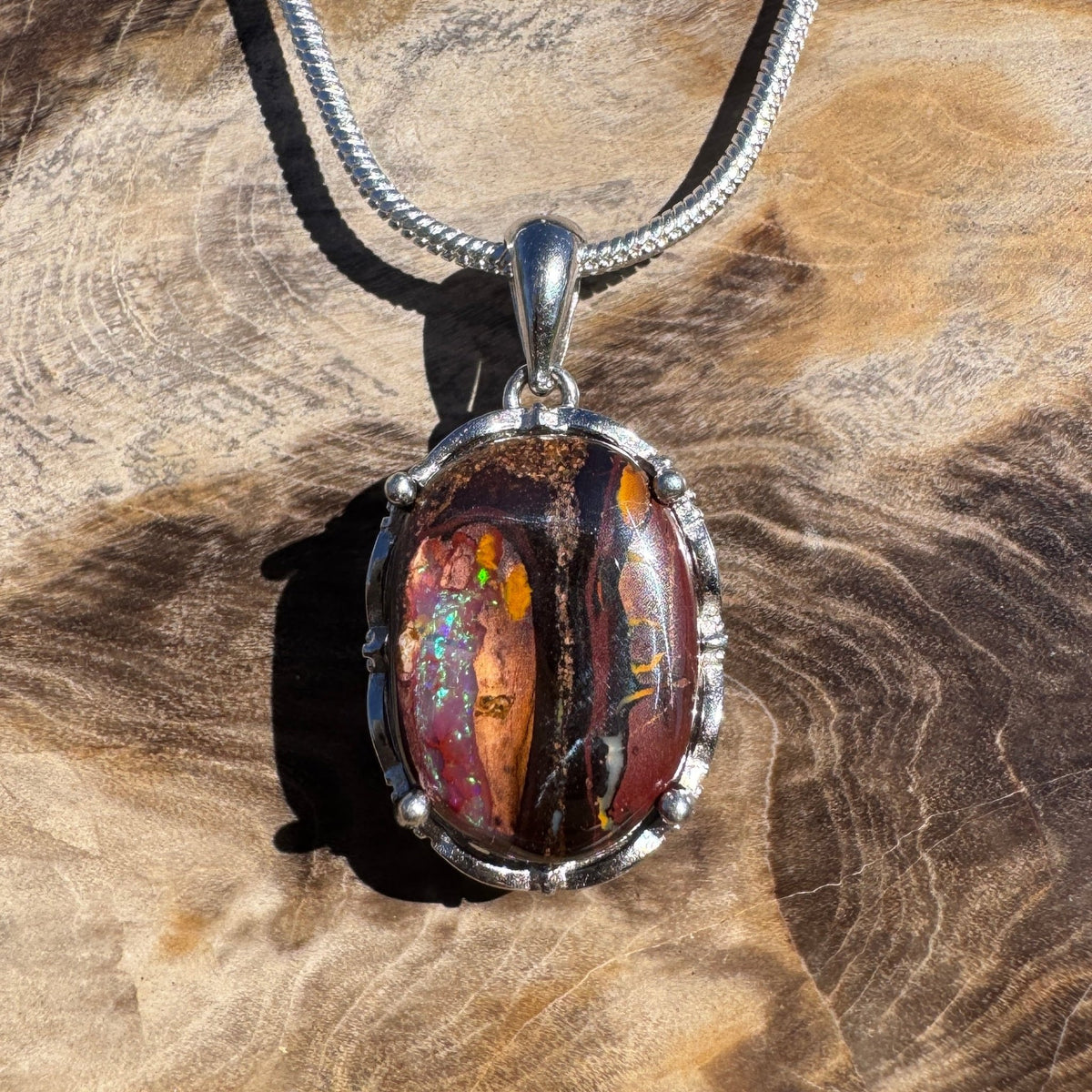 8.1ct Queensland Opal Pendant Necklace ~ 'Airlie Beach Dusk' | 925 Sterling Silver | Solid Australian Opal