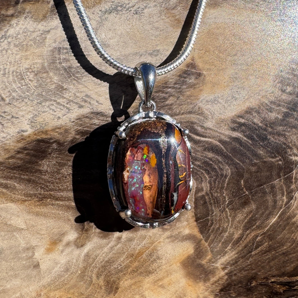 8.1ct Queensland Opal Pendant Necklace ~ 'Airlie Beach Dusk' | 925 Sterling Silver | Solid Australian Opal