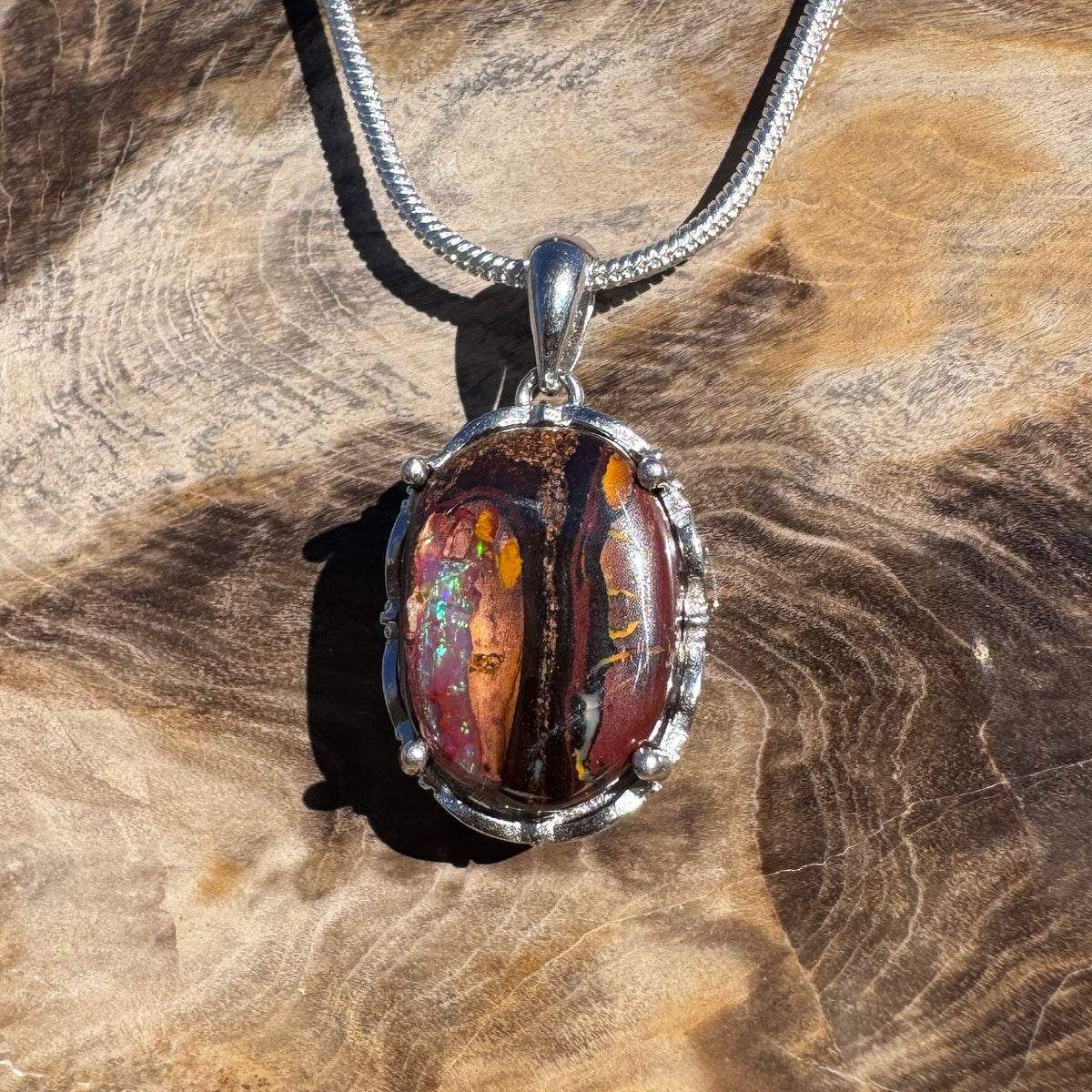8.1ct Queensland Opal Pendant Necklace ~ 'Airlie Beach Dusk' | 925 Sterling Silver | Solid Australian Opal