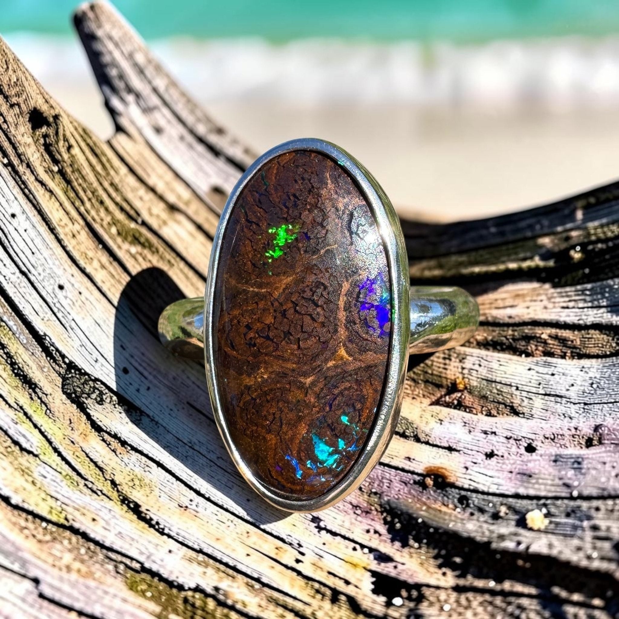 8.2ct Queensland Opal Ring ~ 'Litchfield Twilight' | 925 Sterling Silver | Solid Australian Opal