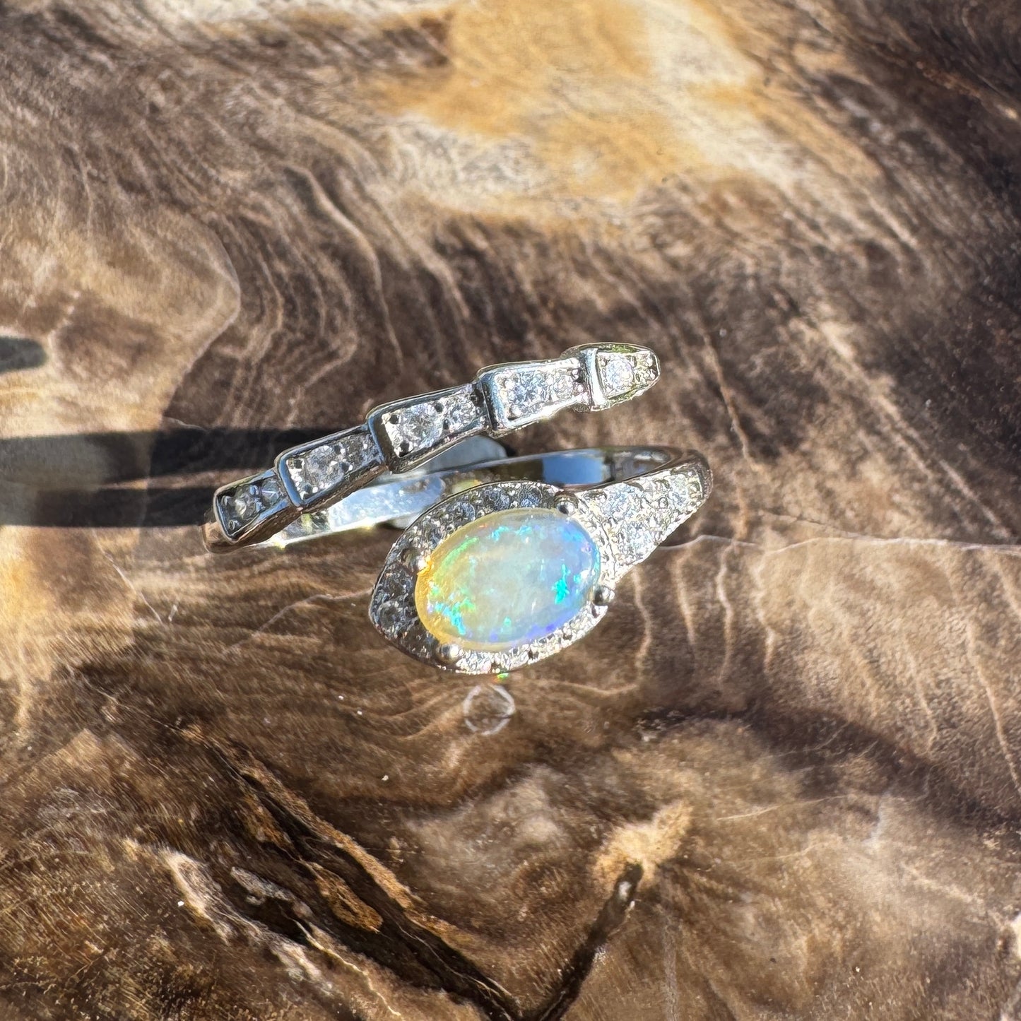 ‘Lagoon Blues' ~ Handcrafted 0.5ct Solid Lightning Ridge Opal and Cubic Zirconia Sterling Silver Ring