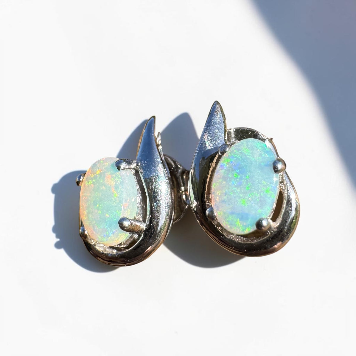 1ct Coober Pedy Opal Stud Earrings ~ 'Tidbinbilla Twin Light' | 925 Sterling Silver | Solid Australian Opal