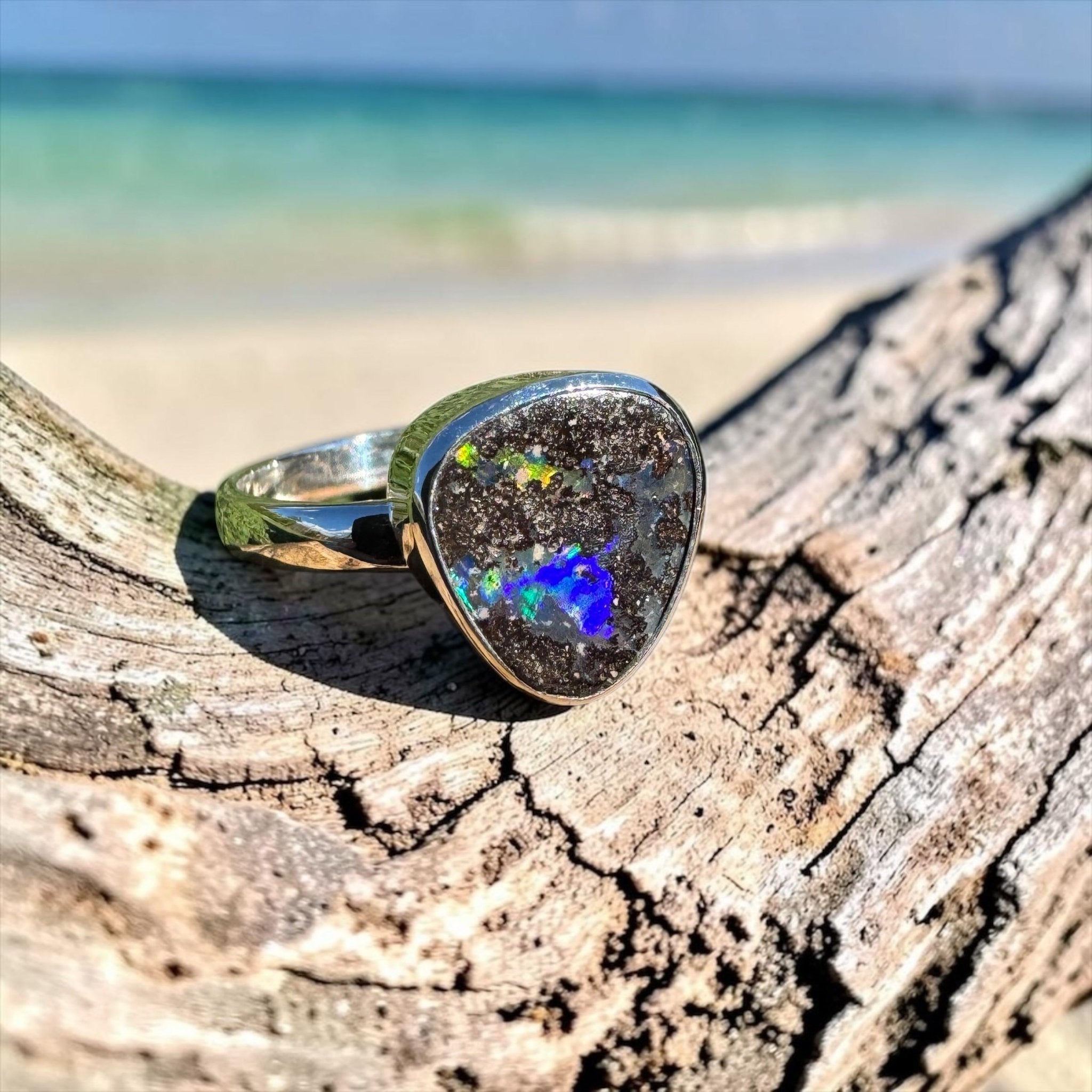 8ct Queensland Boulder Opal Ring ~ 'Kimberley Rainbow' | 925 Sterling Silver | Solid Australian Opal