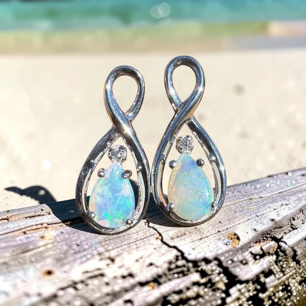 1ct Coober Pedy Crystal Opal Stud Earrings ~ 'Ben Boyd Blues' | 925 Sterling Silver | Solid Australian Opal