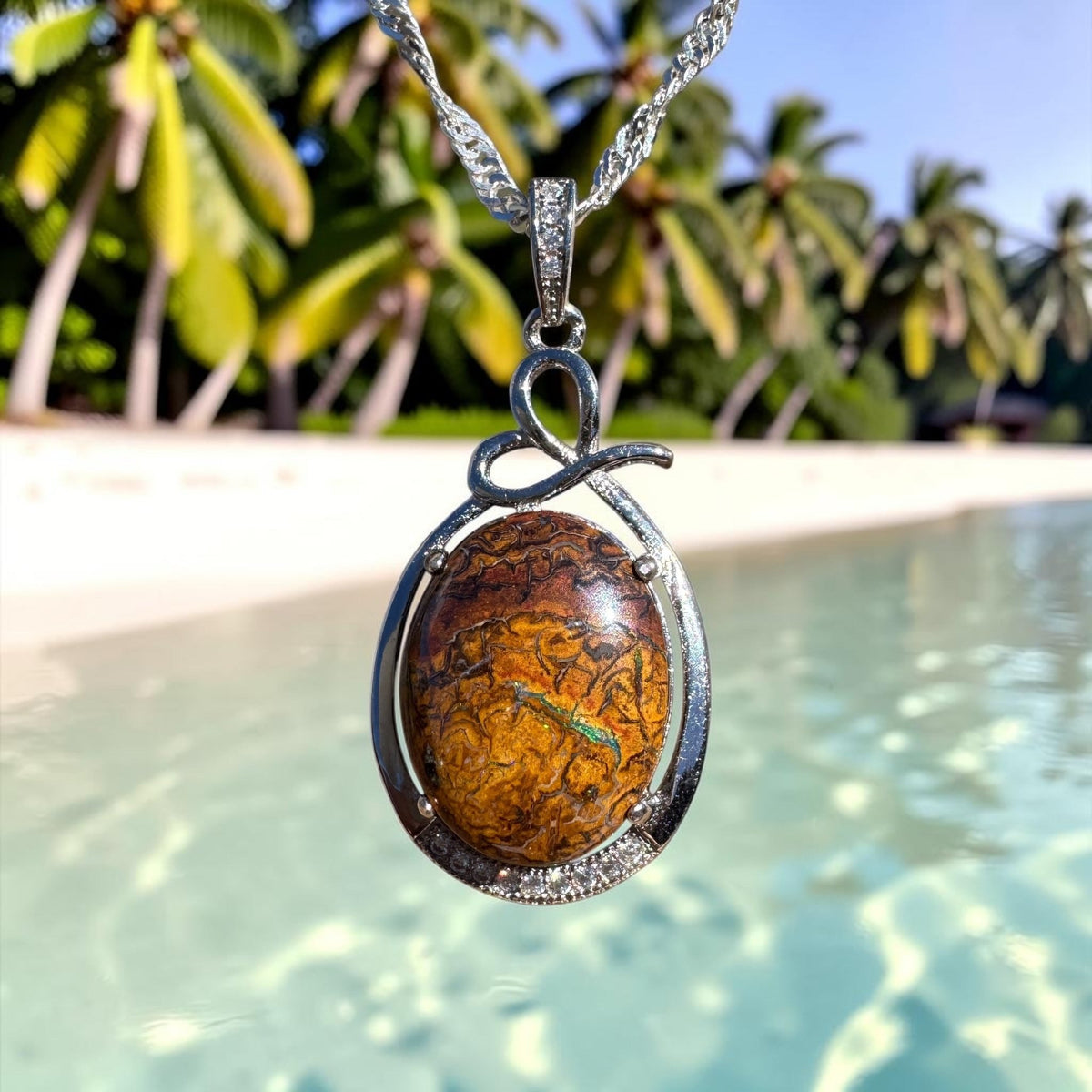 9.4ct Queensland Opal Pendant Necklace ~ 'Uluru Deep' | 925 Sterling Silver | Solid Australian Opal