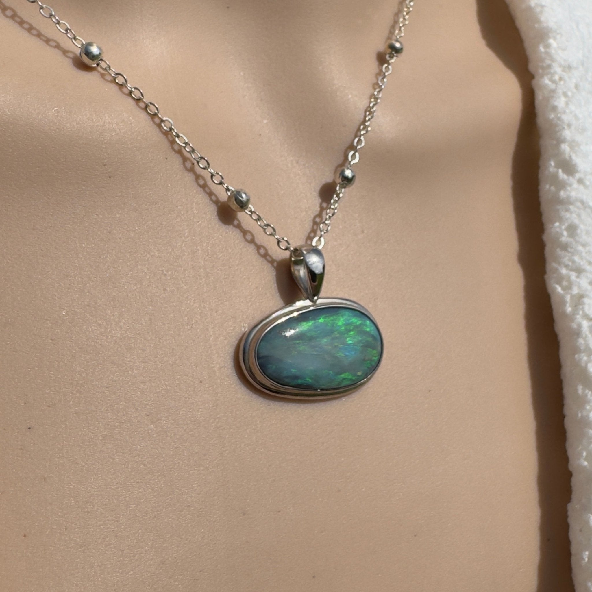 9.6ct Lightning Ridge Semi Black Opal Pendant Necklace ~ 'Deepwater Current' | 925 Sterling Silver | Solid Australian Opal
