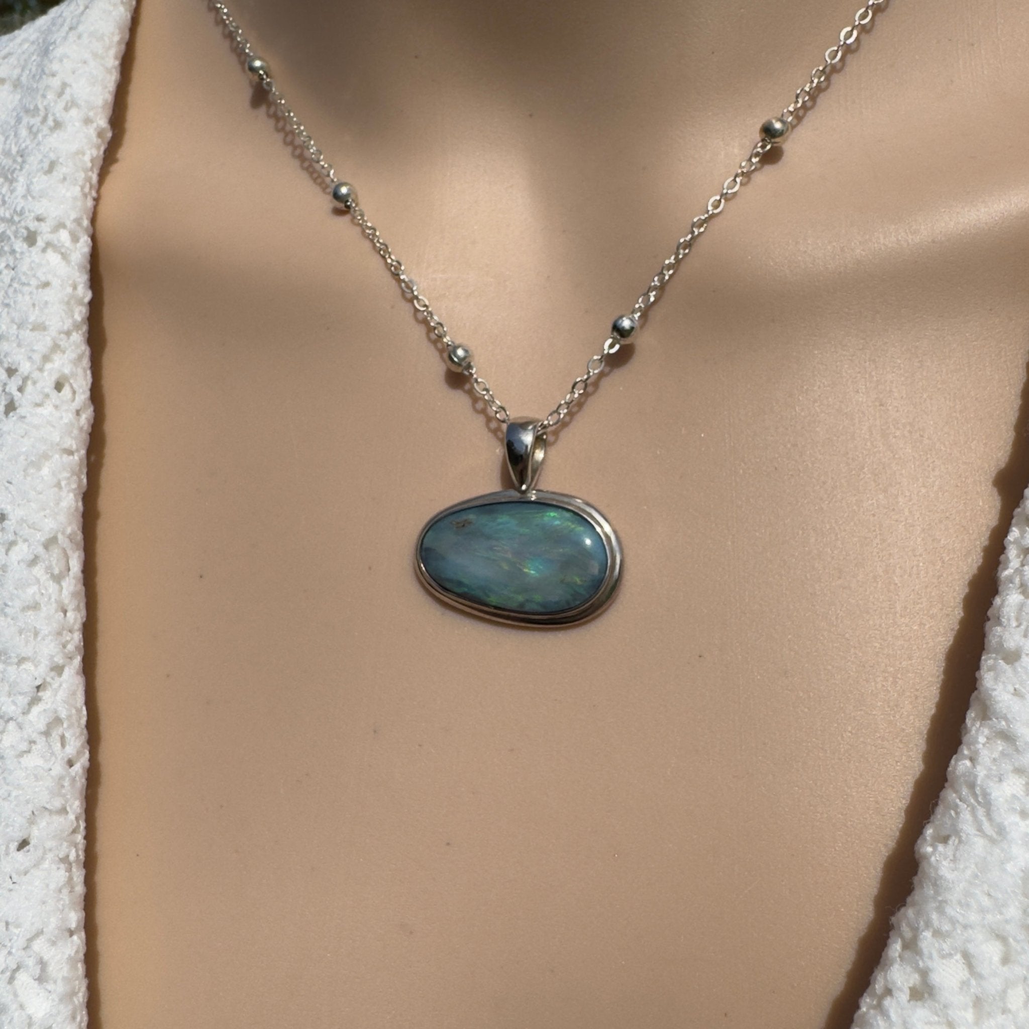 9.6ct Lightning Ridge Semi Black Opal Pendant Necklace ~ 'Deepwater Current' | 925 Sterling Silver | Solid Australian Opal