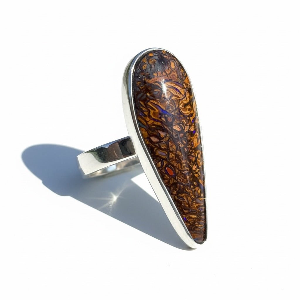 9.6ct Solid Queensland Boulder Opal Ring 'Gulf Country Ember' | 925 Sterling Silver | Solid Australian Opal