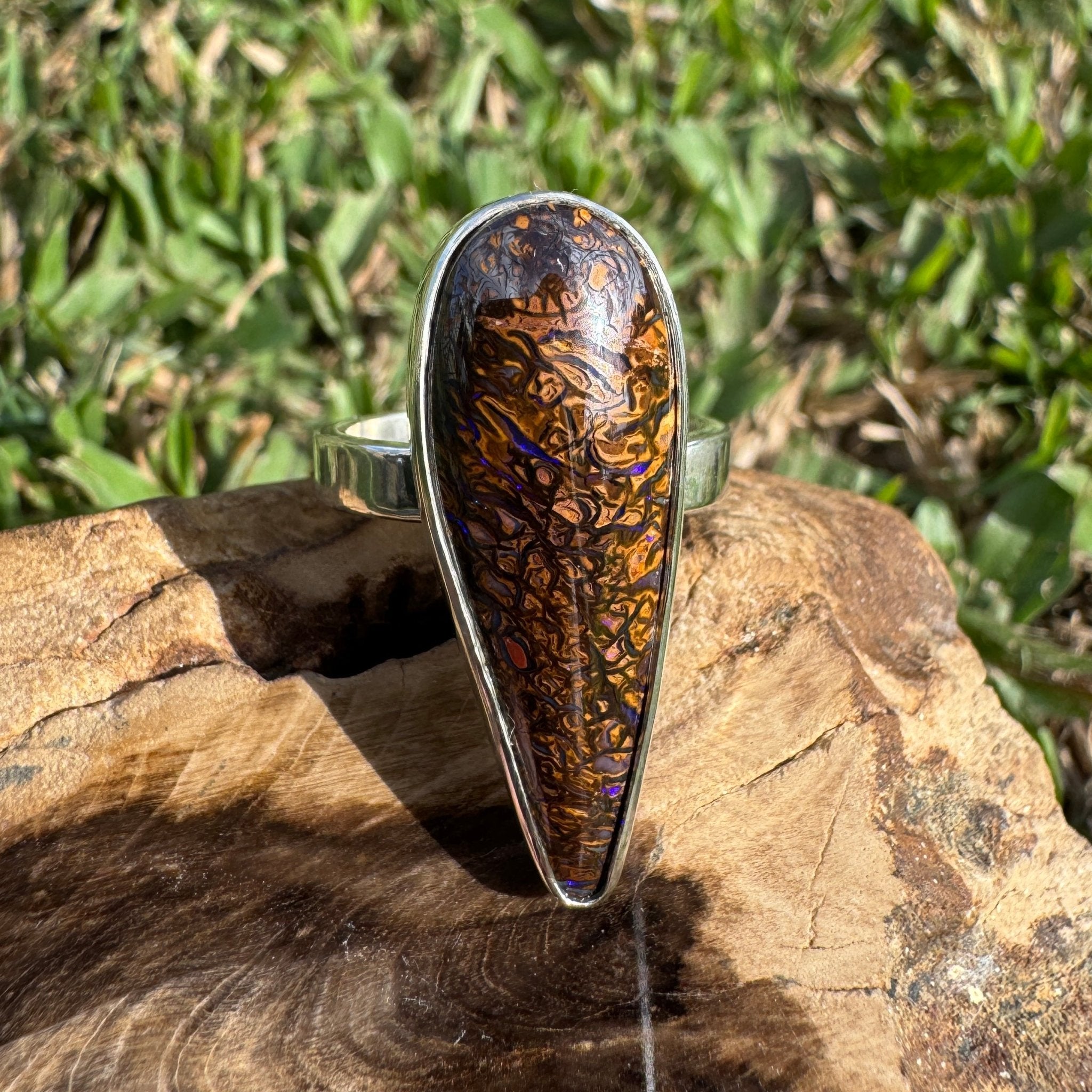 9.6ct Solid Queensland Boulder Opal Ring 'Gulf Country Ember' | 925 Sterling Silver | Solid Australian Opal