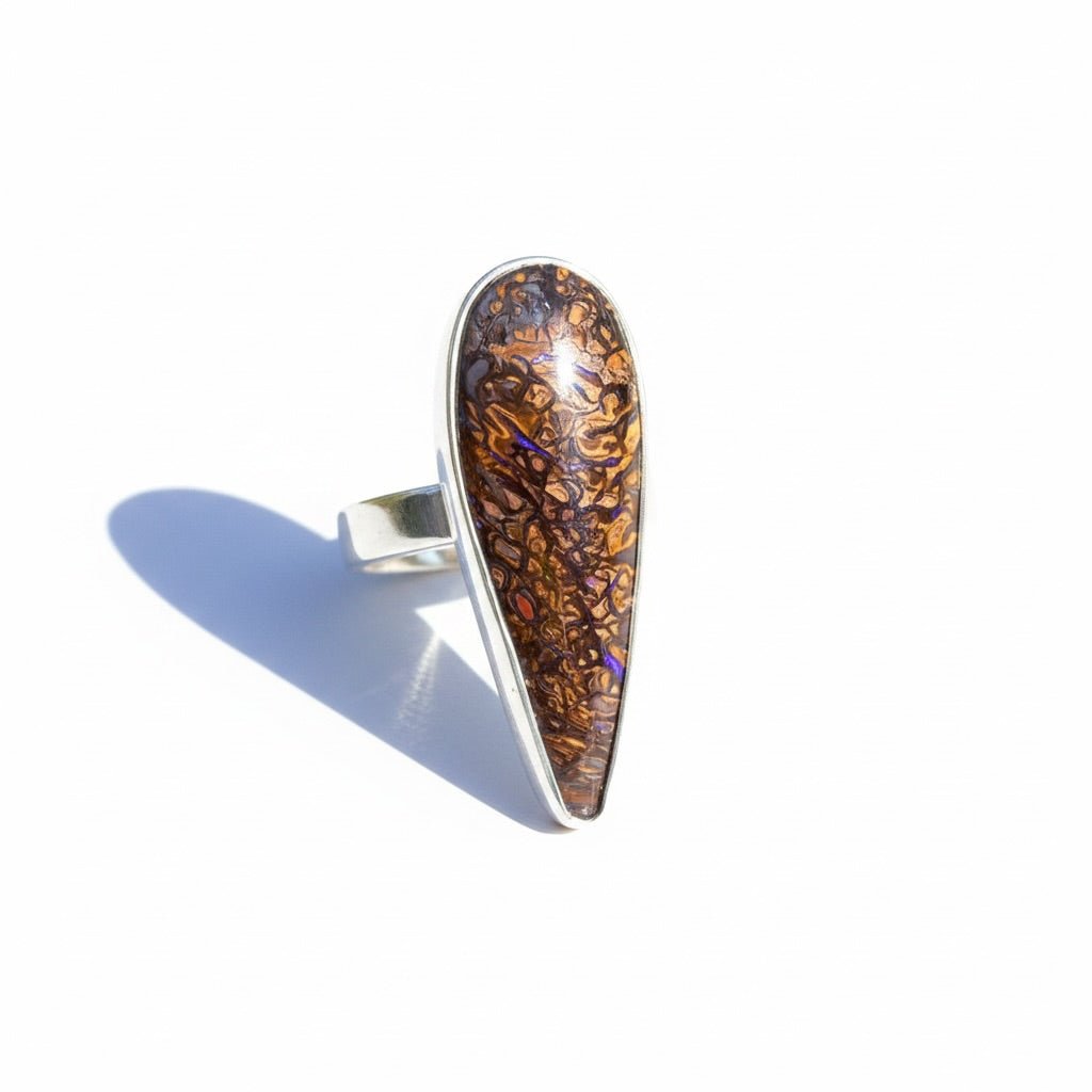 9.6ct Solid Queensland Boulder Opal Ring 'Gulf Country Ember' | 925 Sterling Silver | Solid Australian Opal