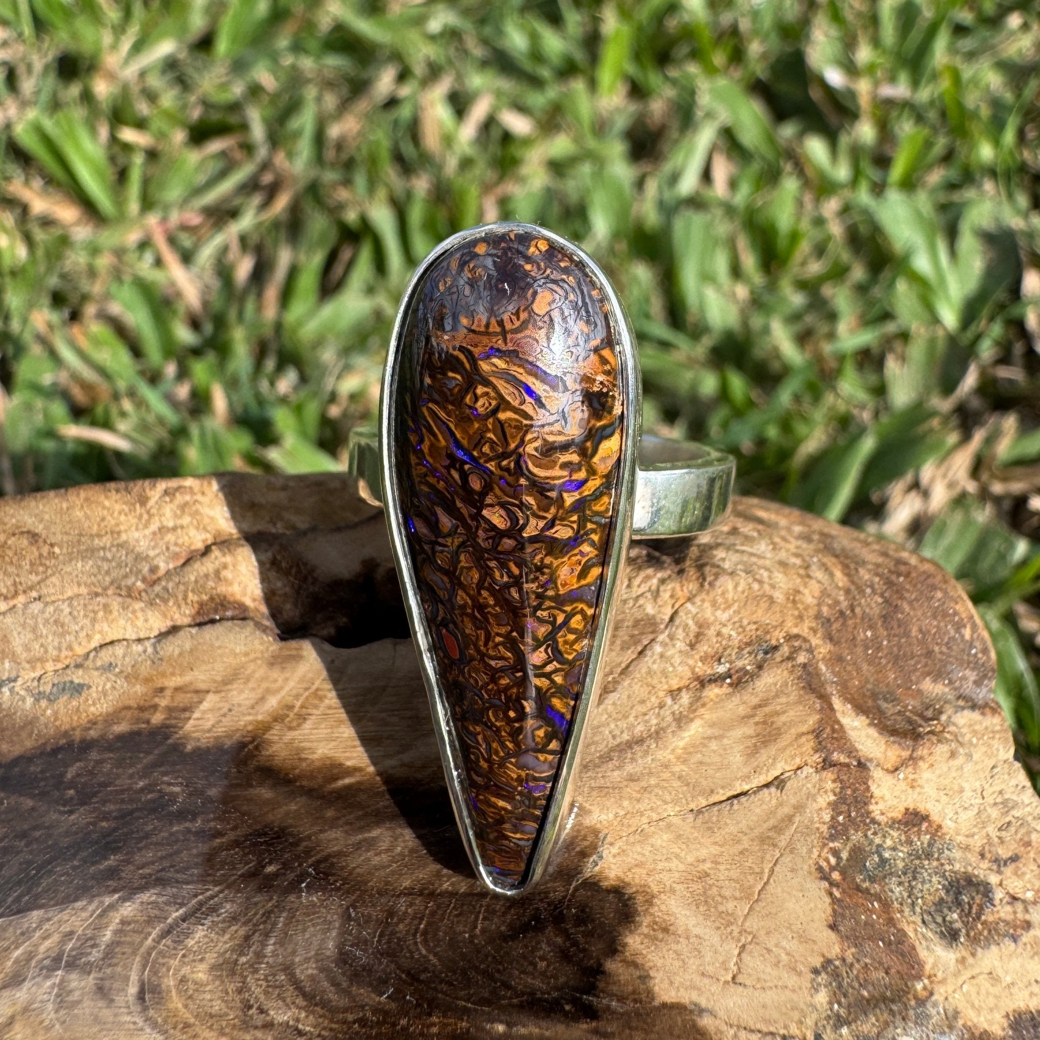 9.6ct Solid Queensland Boulder Opal Ring 'Gulf Country Ember' | 925 Sterling Silver | Solid Australian Opal