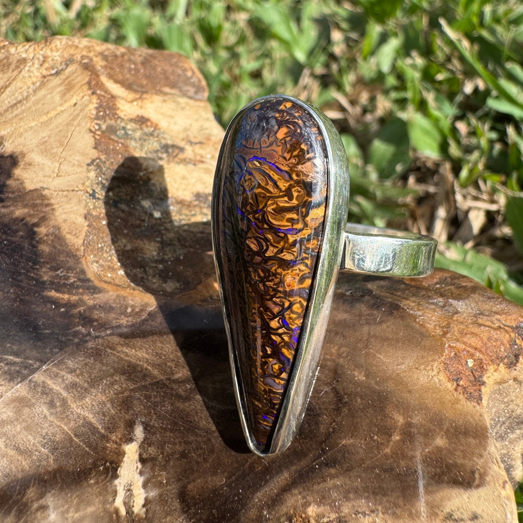9.6ct Solid Queensland Boulder Opal Ring 'Gulf Country Ember' | 925 Sterling Silver | Solid Australian Opal