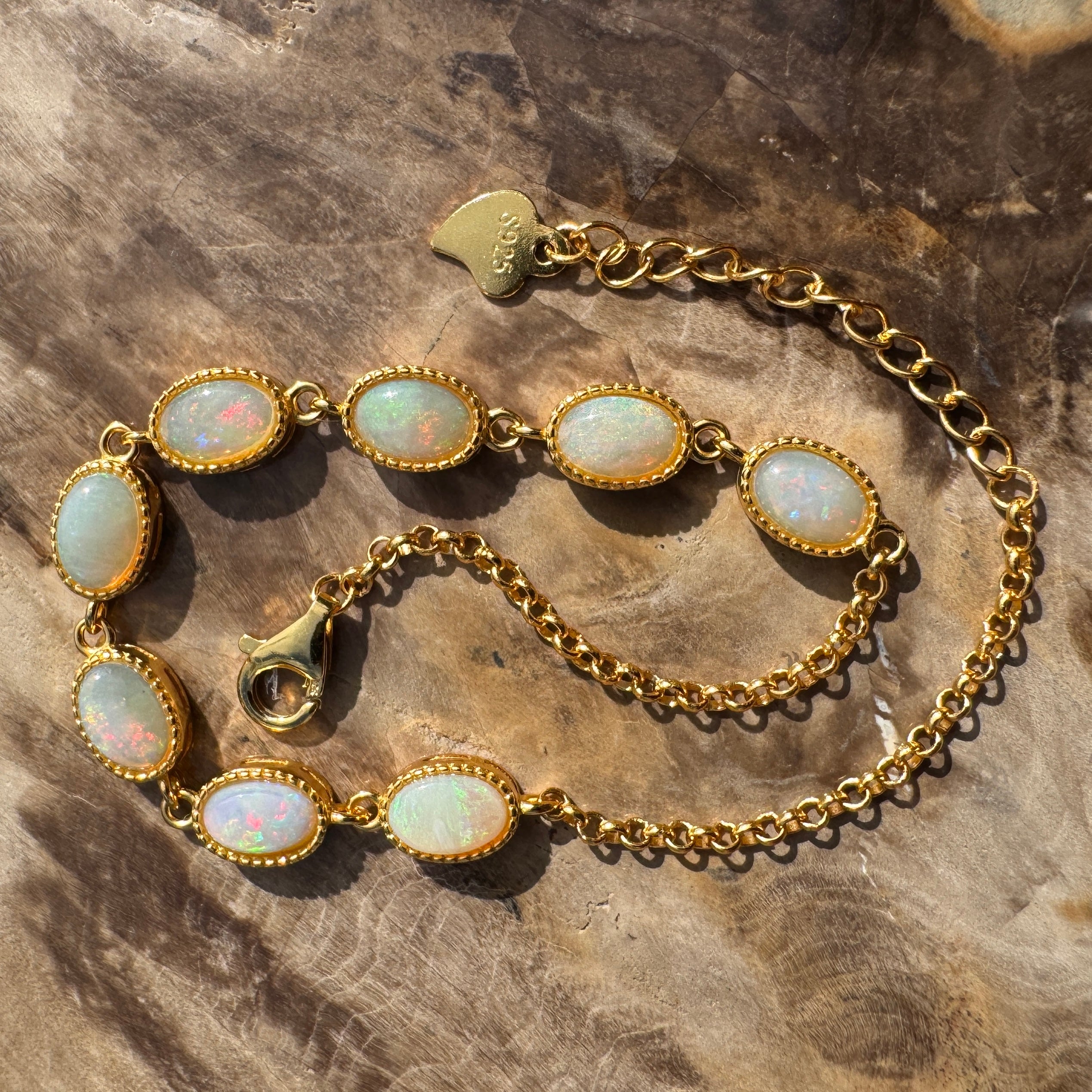 2.4ct Coober Pedy Opal Bracelet ~ 'Goulburn Gold' | Gold Coated 925 Sterling Silver | Solid Australian Opal