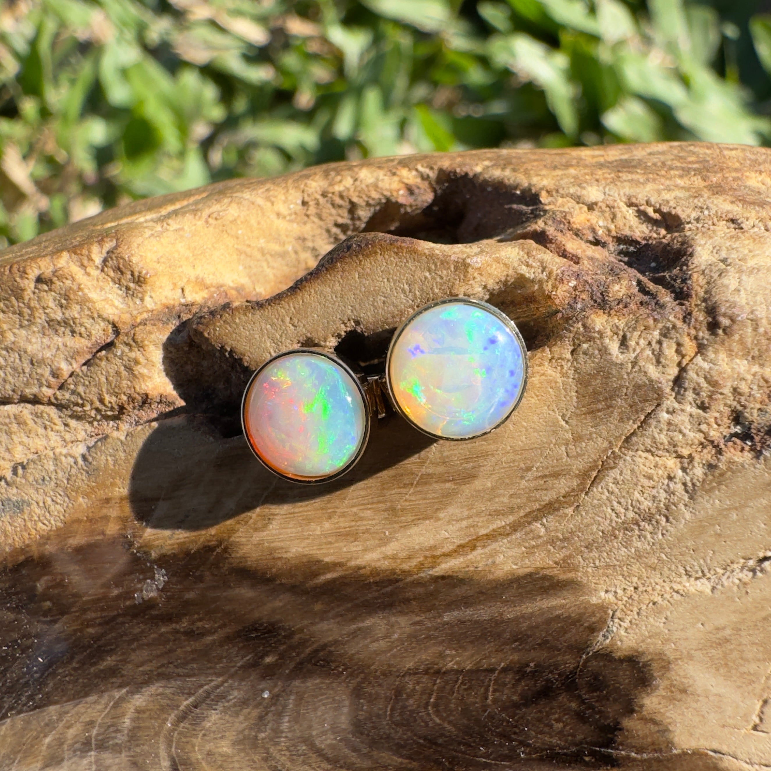 1.6ct Coober Pedy Opal Stud Earrings ~ 'Lorne Sunset' | 14ct Yellow Gold | Solid Australian Opal