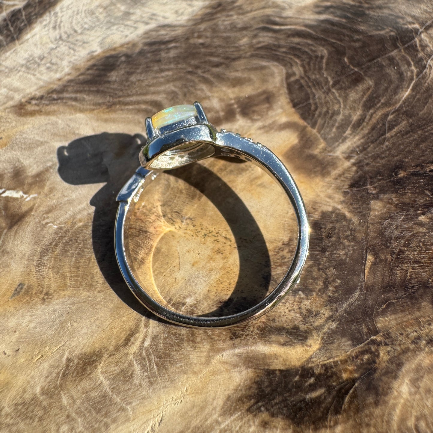 ‘Lagoon Blues' ~ Handcrafted 0.5ct Solid Lightning Ridge Opal and Cubic Zirconia Sterling Silver Ring