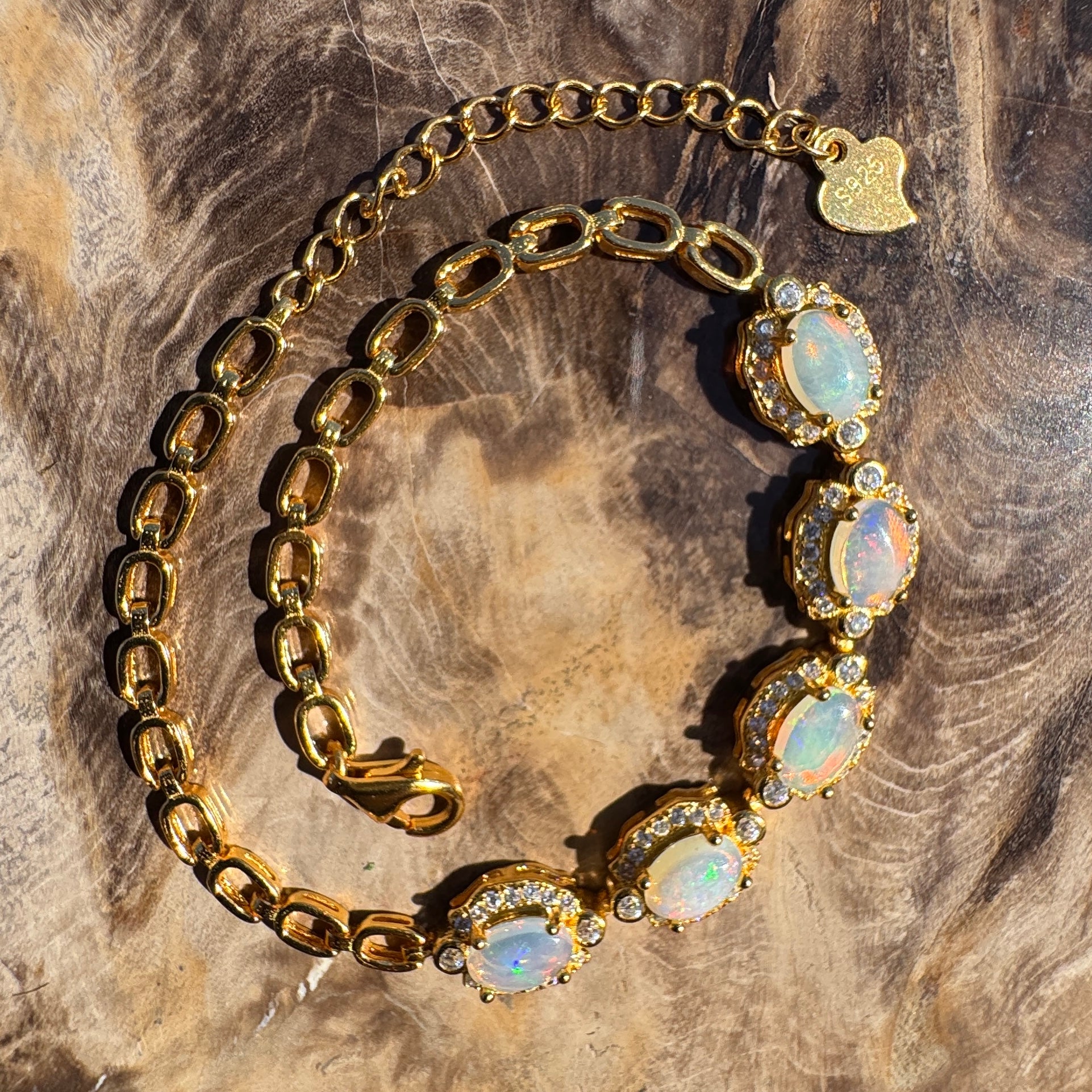 1.5ct Coober Pedy Opal Bracelet ~ 'Mintabie Goldband' | Gold Coated 925 Sterling Silver | Solid Australian Opal