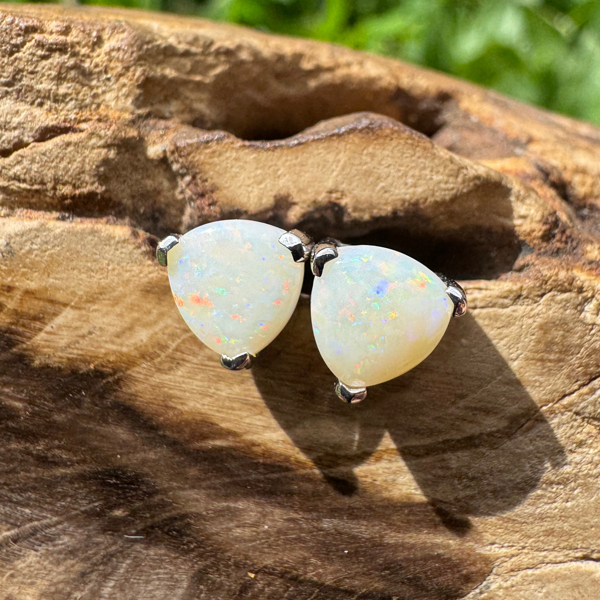 1ct Coober Pedy Opal Stud Earrings ~ 'Mount Wellington Rainbow' | 925 Sterling Silver | Solid Australian Opal