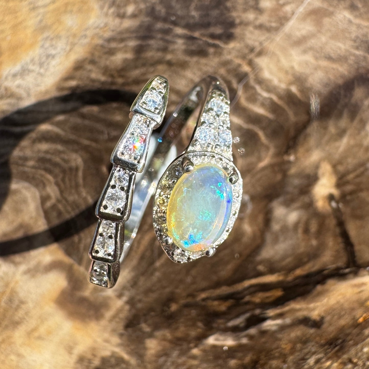‘Lagoon Blues' ~ Handcrafted 0.5ct Solid Lightning Ridge Opal and Cubic Zirconia Sterling Silver Ring