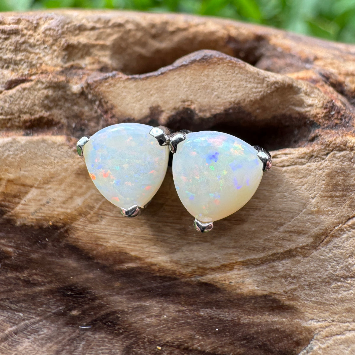 1ct Coober Pedy Opal Stud Earrings ~ 'Mount Wellington Rainbow' | 925 Sterling Silver | Solid Australian Opal