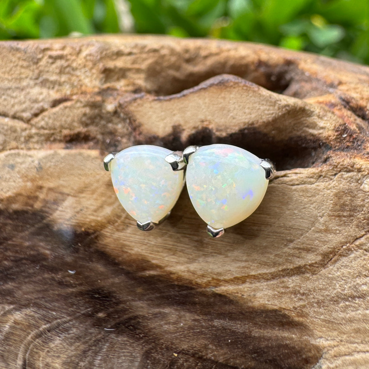 1ct Coober Pedy Opal Stud Earrings ~ 'Mount Wellington Rainbow' | 925 Sterling Silver | Solid Australian Opal