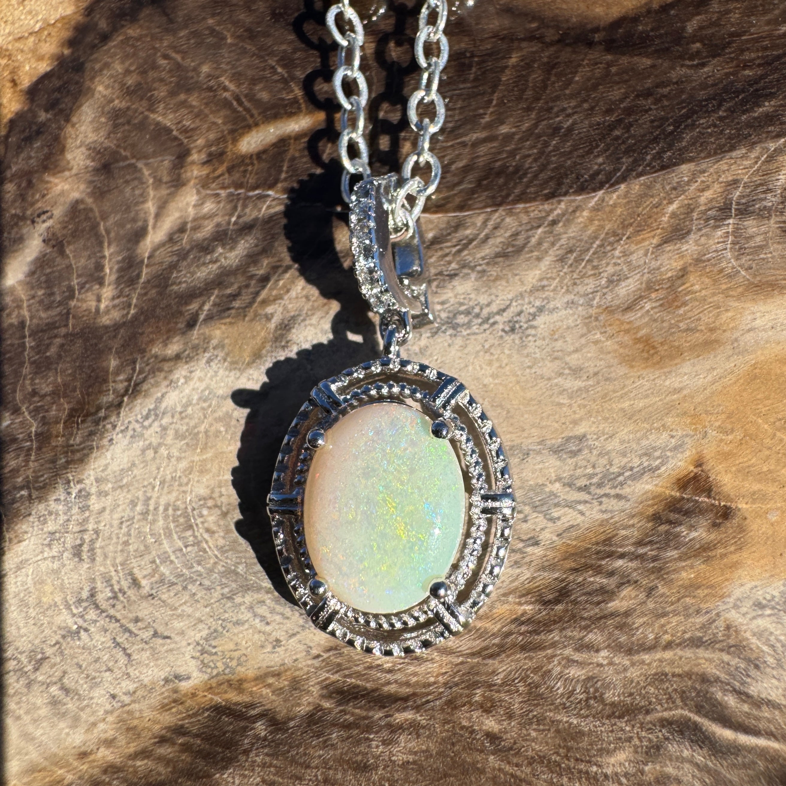 1.5ct Coober Pedy Opal Pendant Necklace ~ 'Atherton Mist' | 925 Sterling Silver | Solid Australian Opal