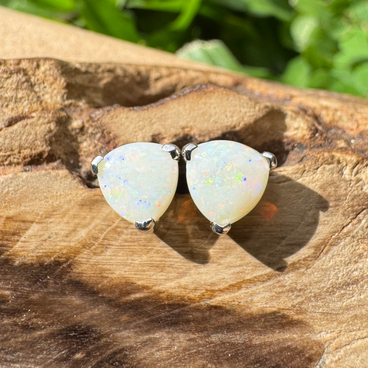 1ct Coober Pedy Opal Stud Earrings ~ 'Mount Wellington Rainbow' | 925 Sterling Silver | Solid Australian Opal