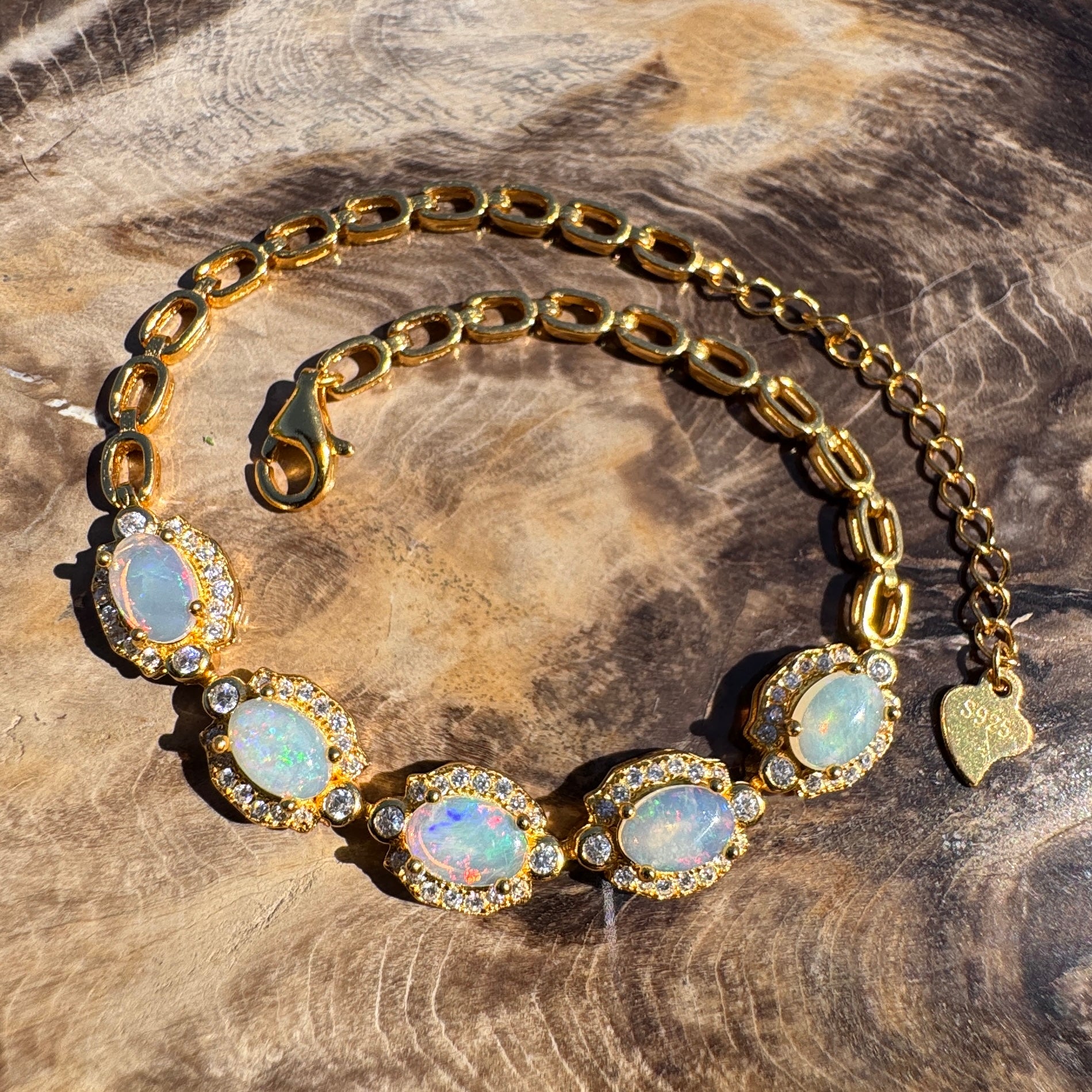 1.5ct Coober Pedy Opal Bracelet ~ 'Mintabie Goldband' | Gold Coated 925 Sterling Silver | Solid Australian Opal