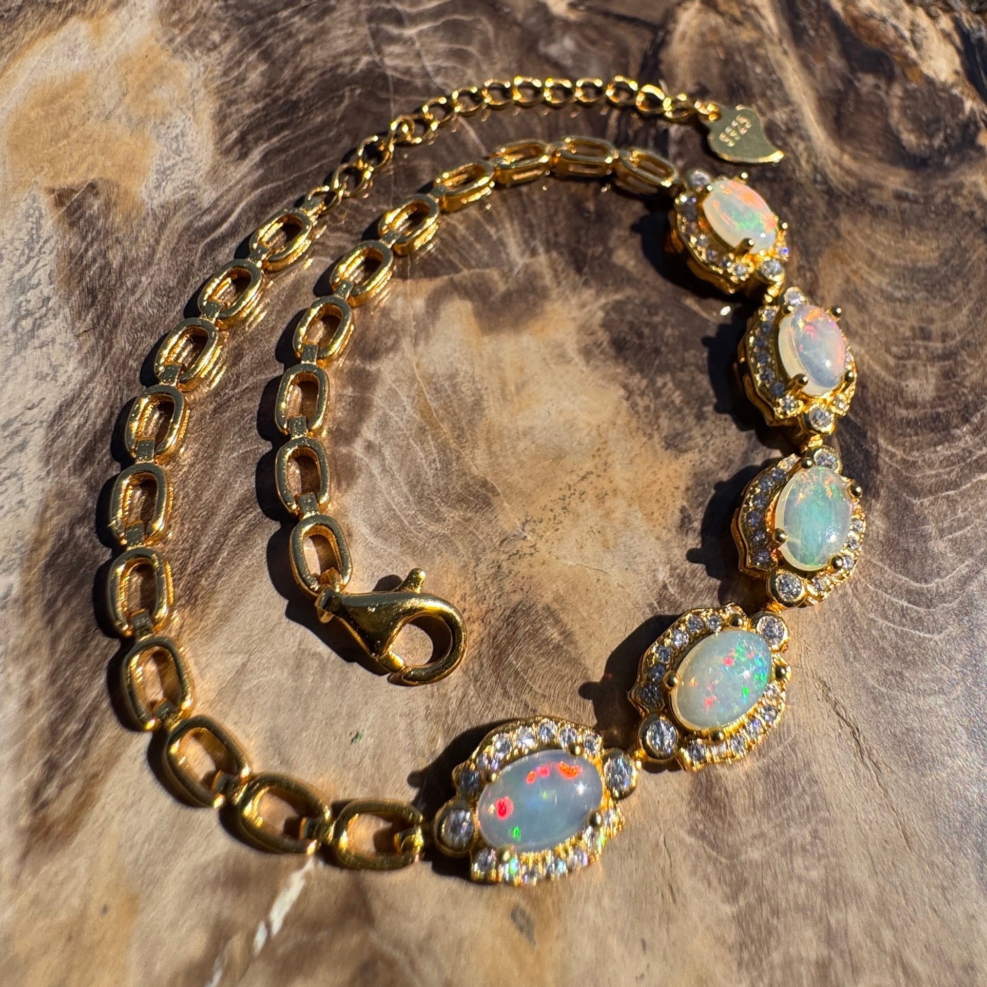 1.5ct Coober Pedy Opal Bracelet ~ 'Mintabie Goldband' | Gold Coated 925 Sterling Silver | Solid Australian Opal