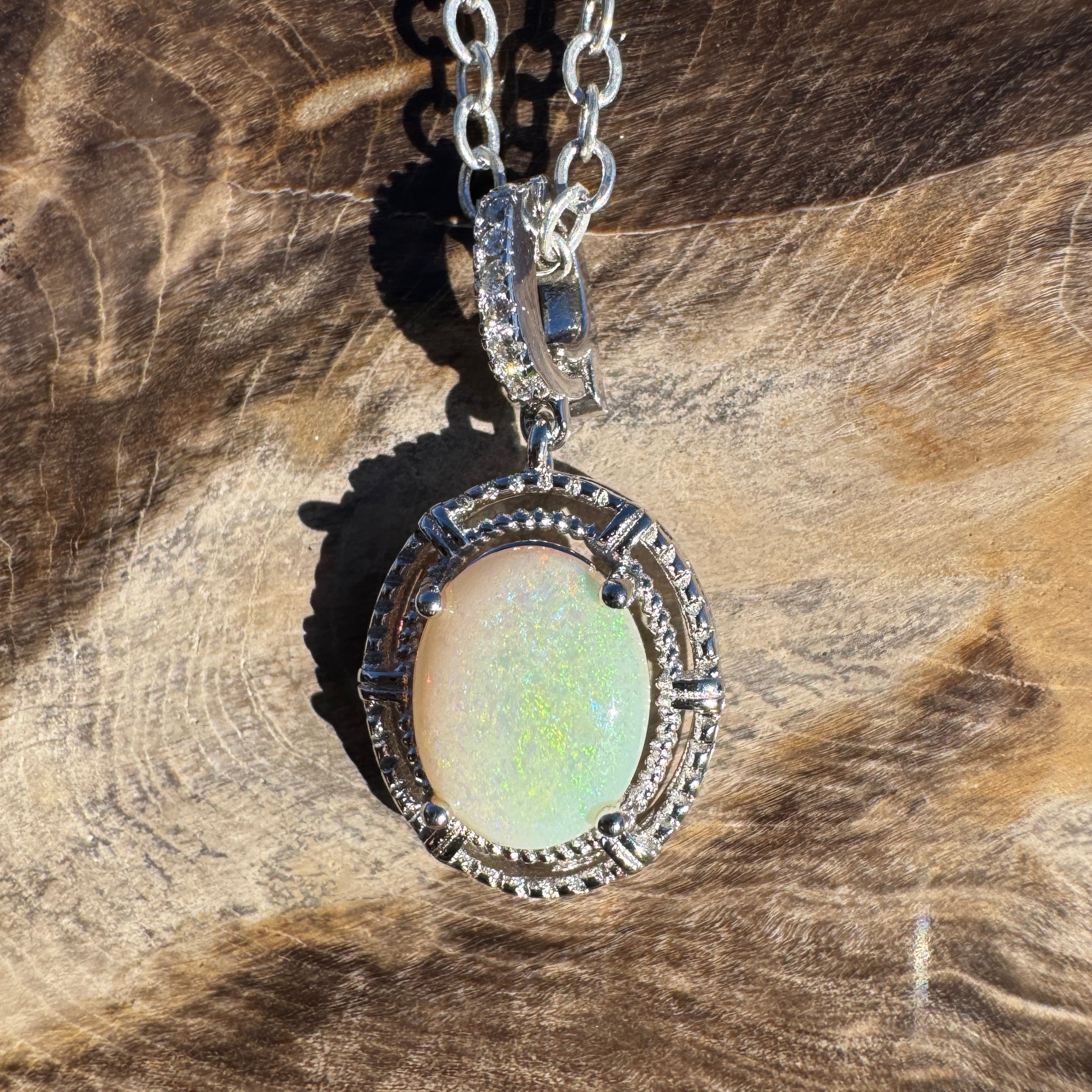 1.5ct Coober Pedy Opal Pendant Necklace ~ 'Atherton Mist' | 925 Sterling Silver | Solid Australian Opal